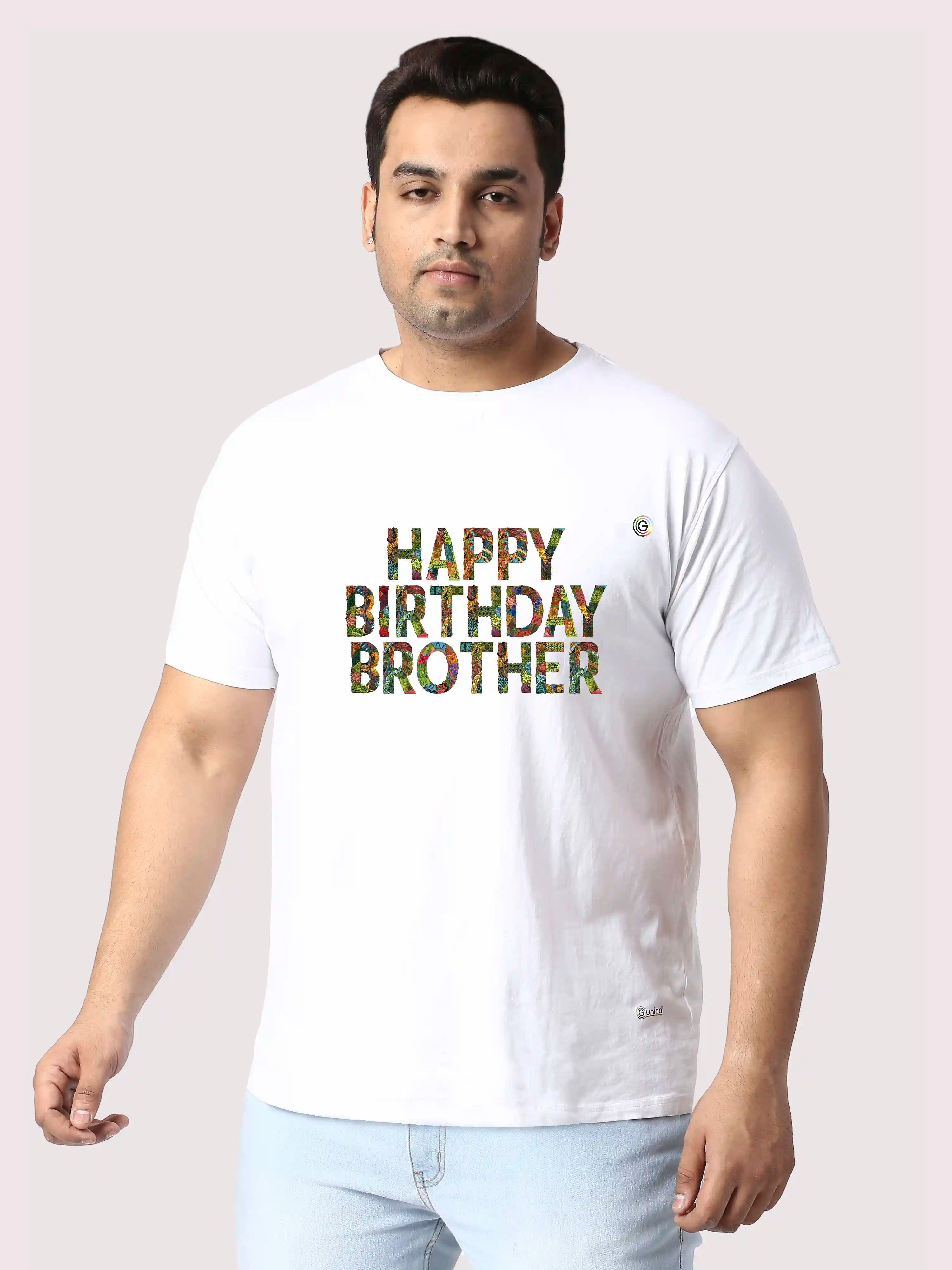 Happy Birthday Brother Printed Plus Size Round Neck T-Shirt