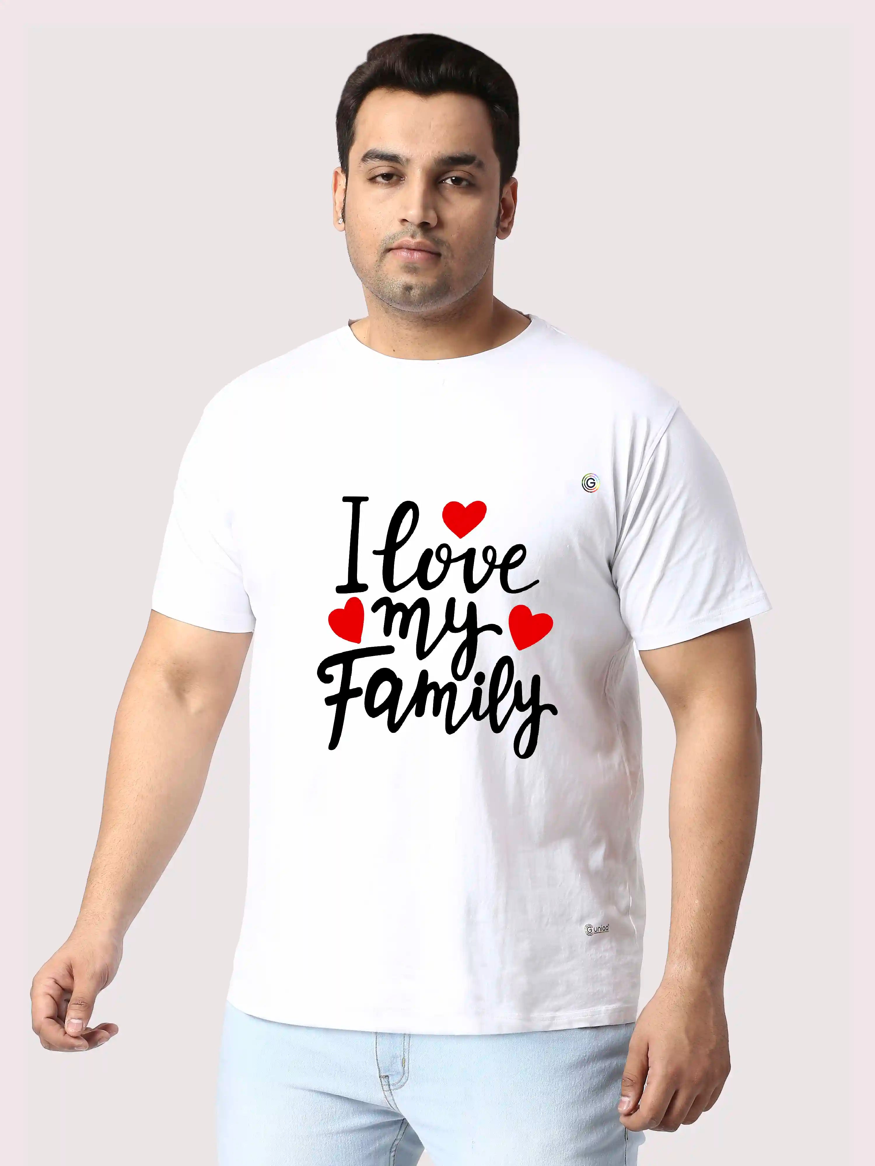 I Love MY Family Printed Plus Size Round Neck T-Shirt