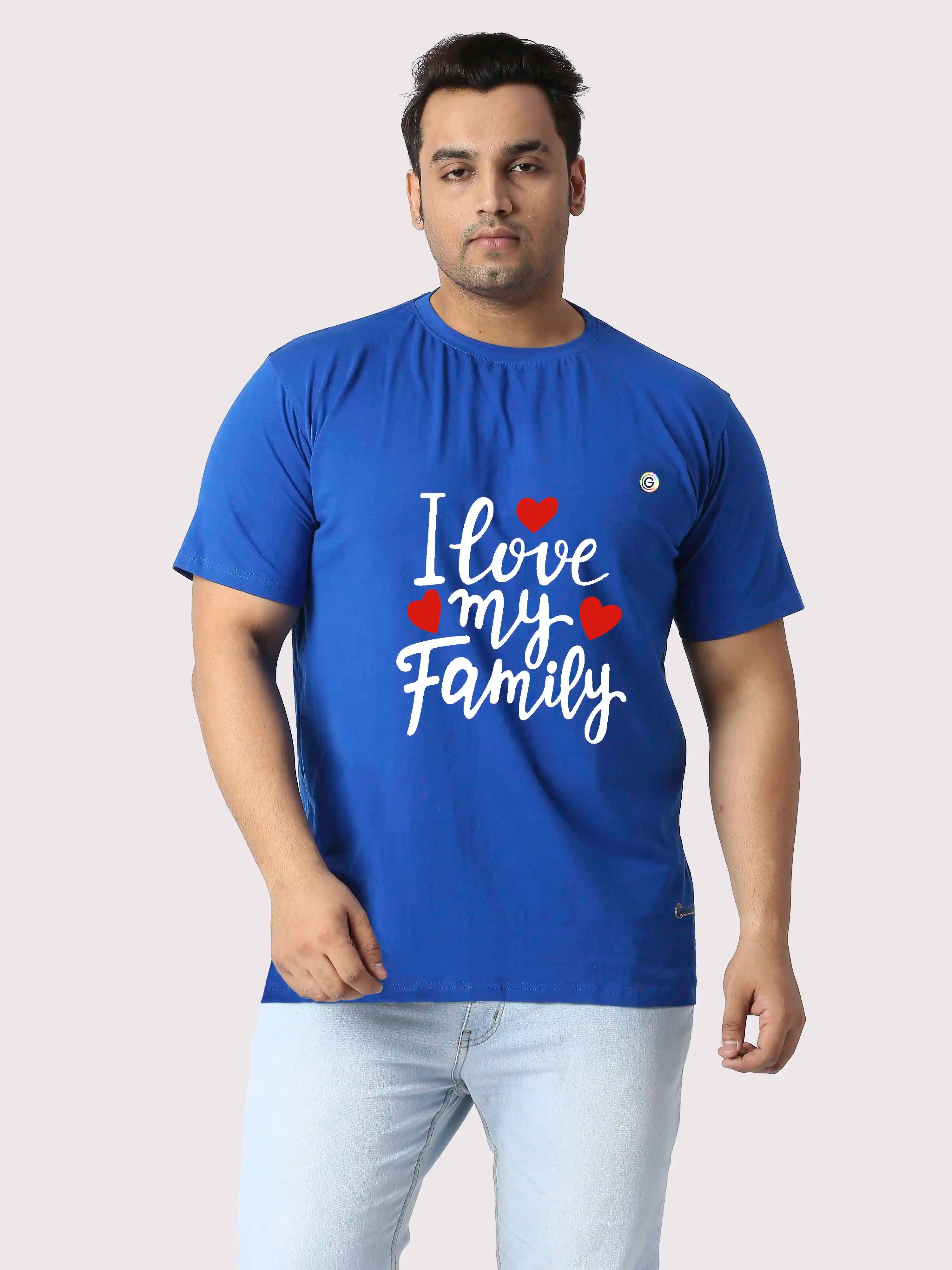 I Love MY Family Printed Plus Size Round Neck T-Shirt