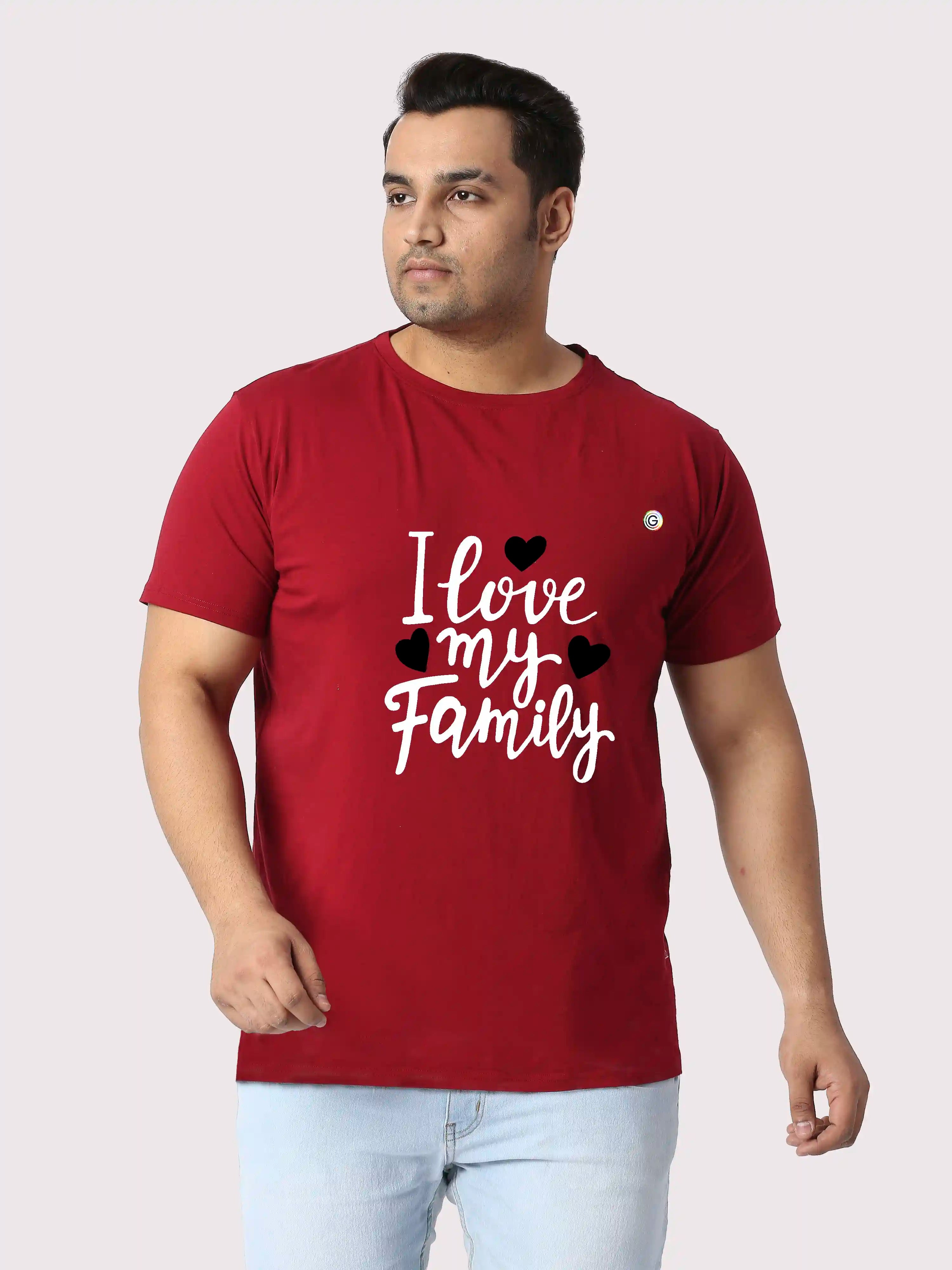 I Love MY Family Printed Plus Size Round Neck T-Shirt