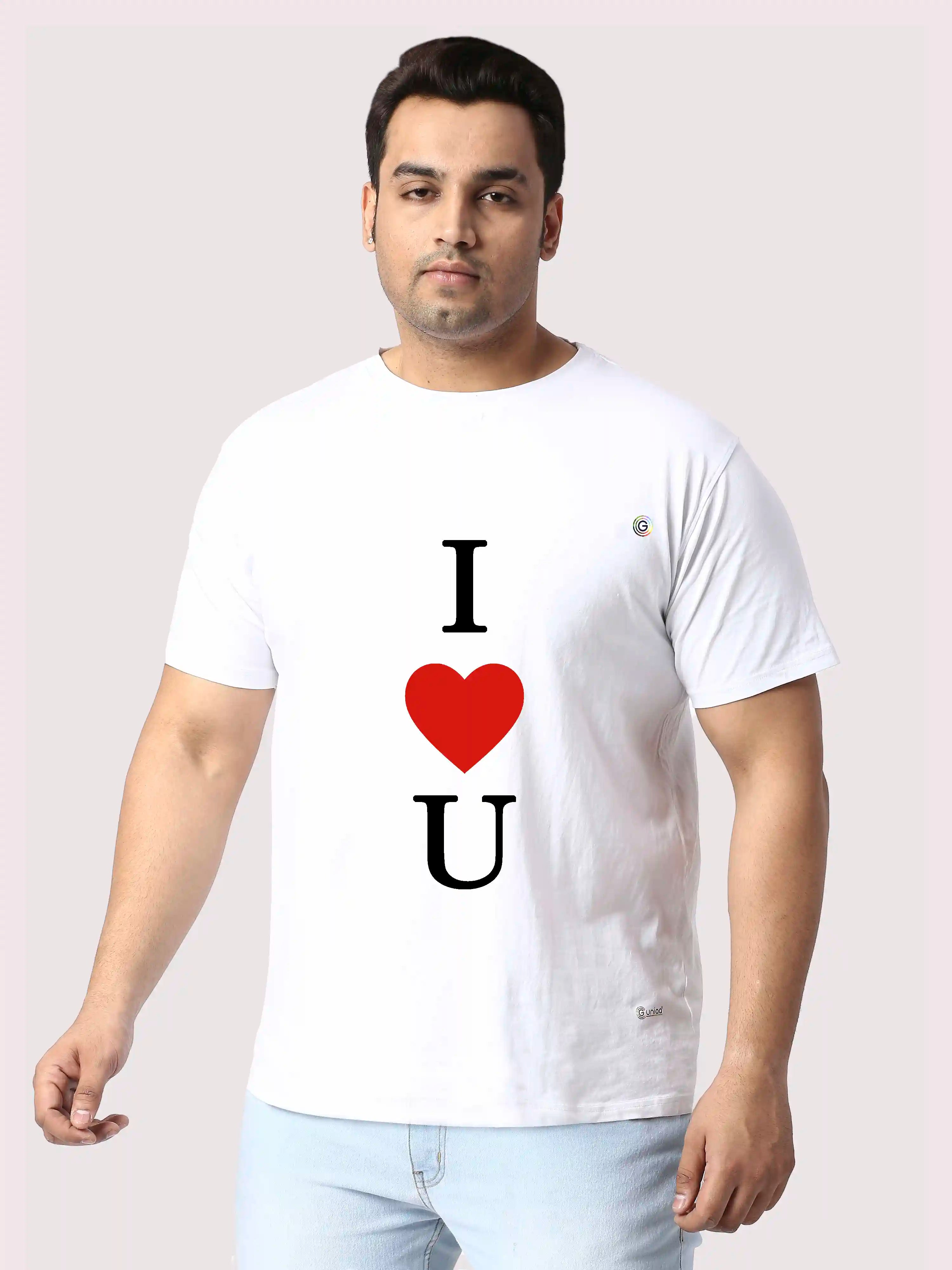 I Love You Printed Plus Size Round Neck T-Shirt