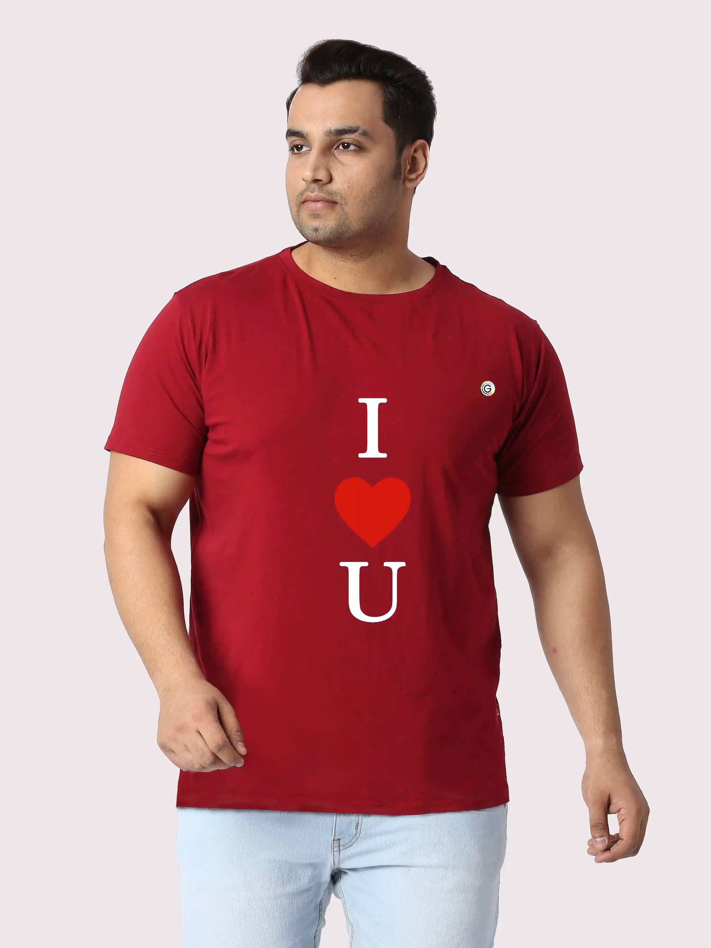 I Love You Printed Plus Size Round Neck T-Shirt
