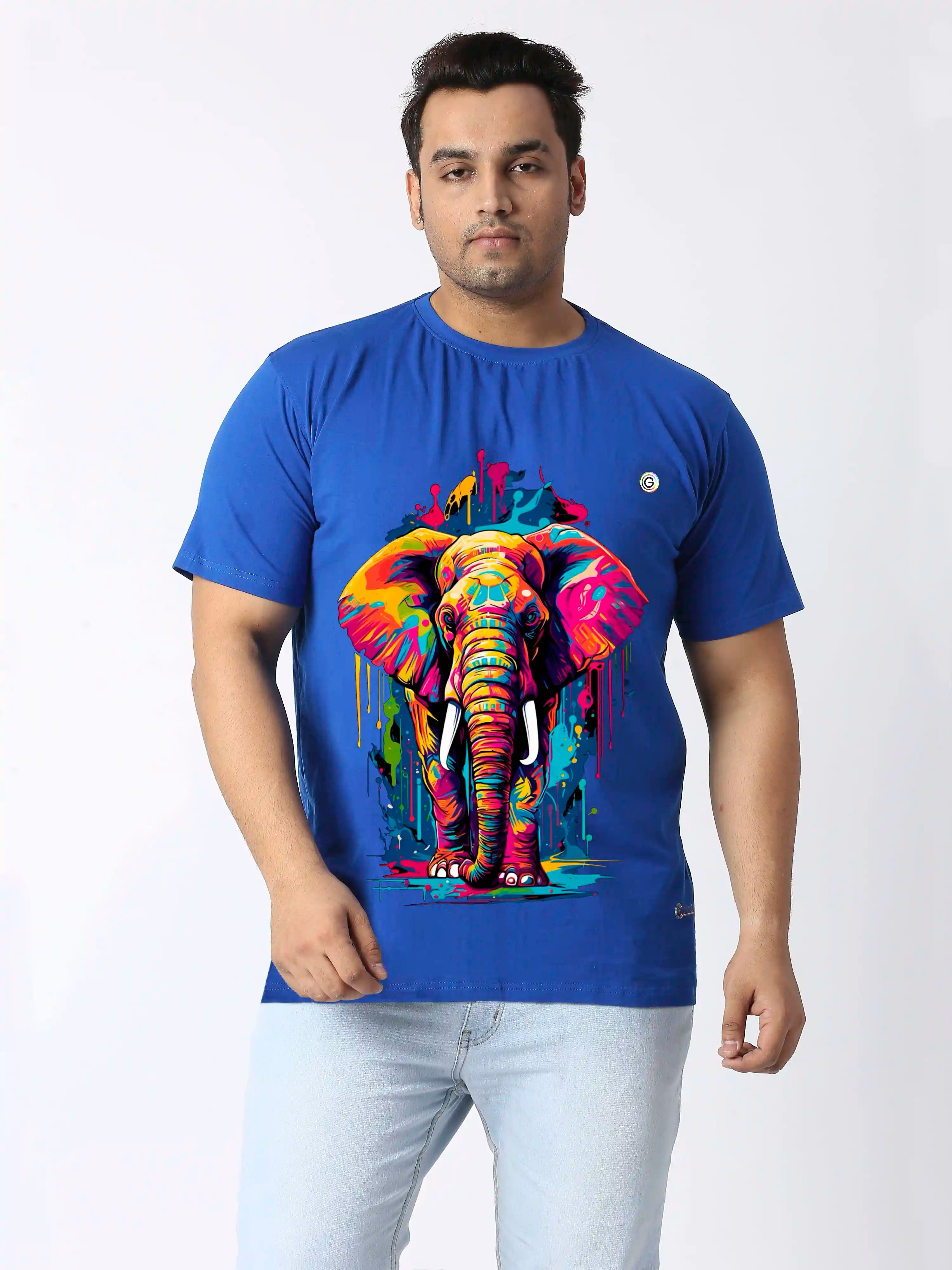 Elephant Printed Plus Size Round Neck T-Shirt