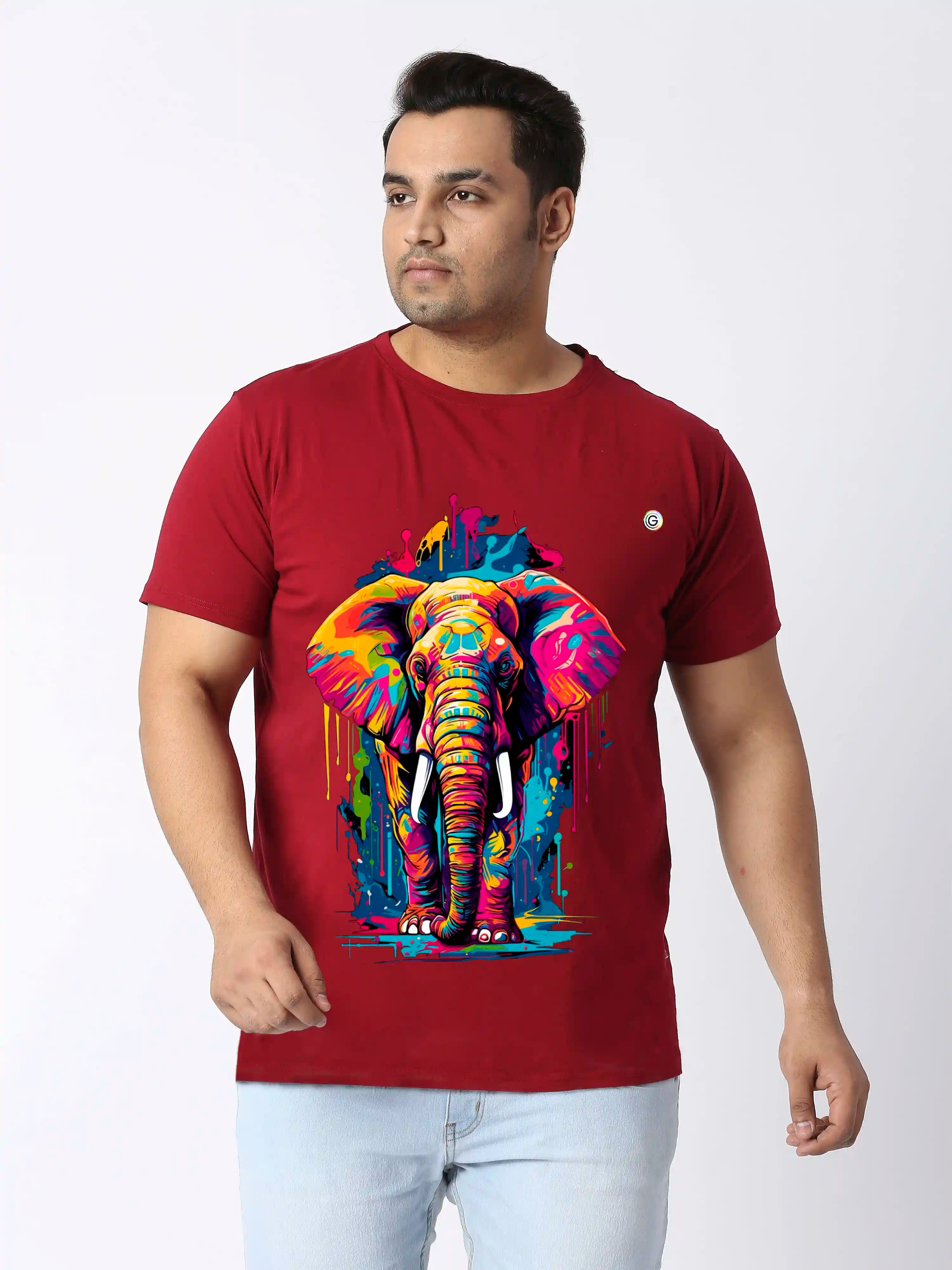 Elephant Printed Plus Size Round Neck T-Shirt