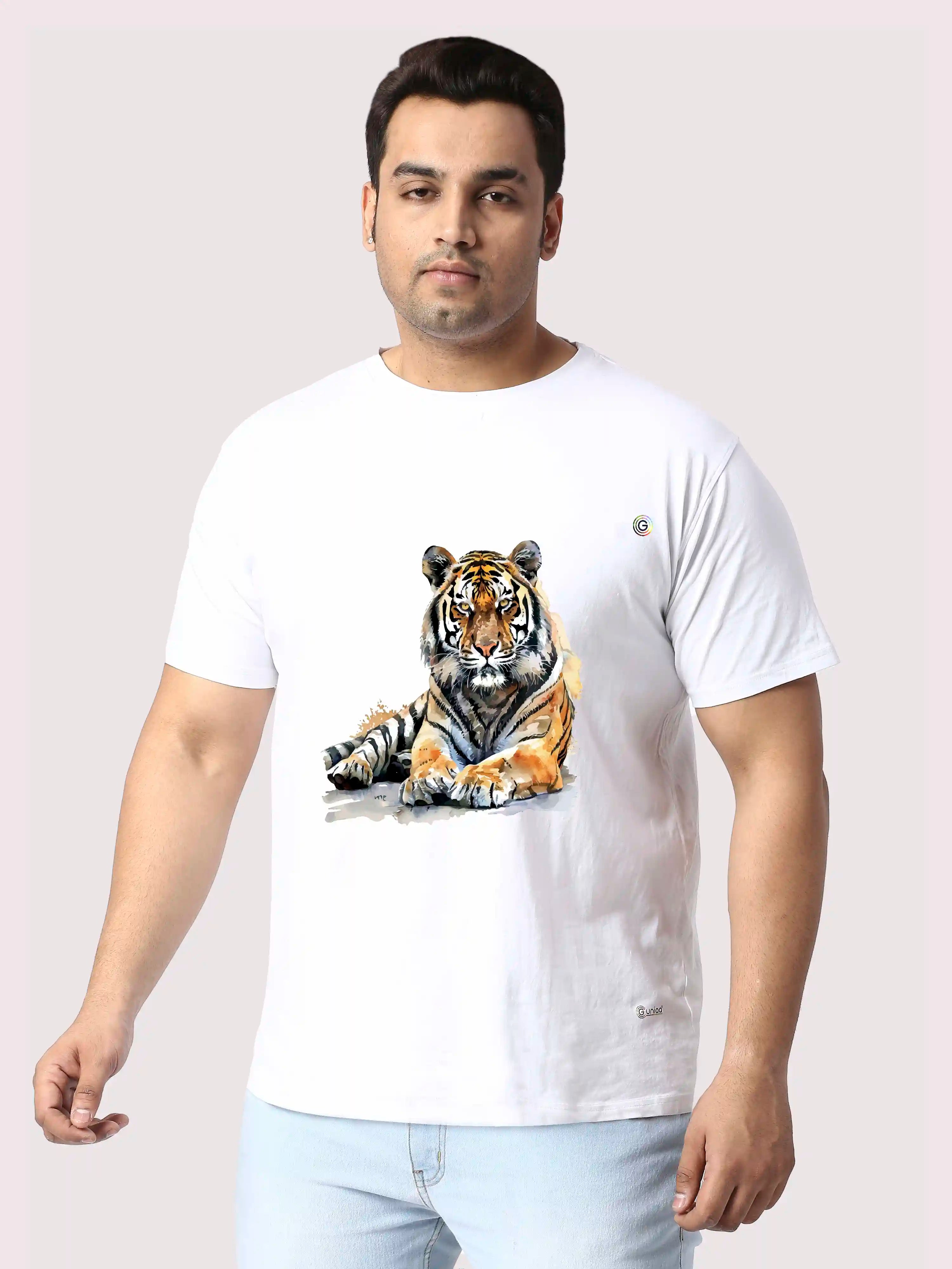 Royal Tiger Printed Plus Size Round Neck T-Shirt