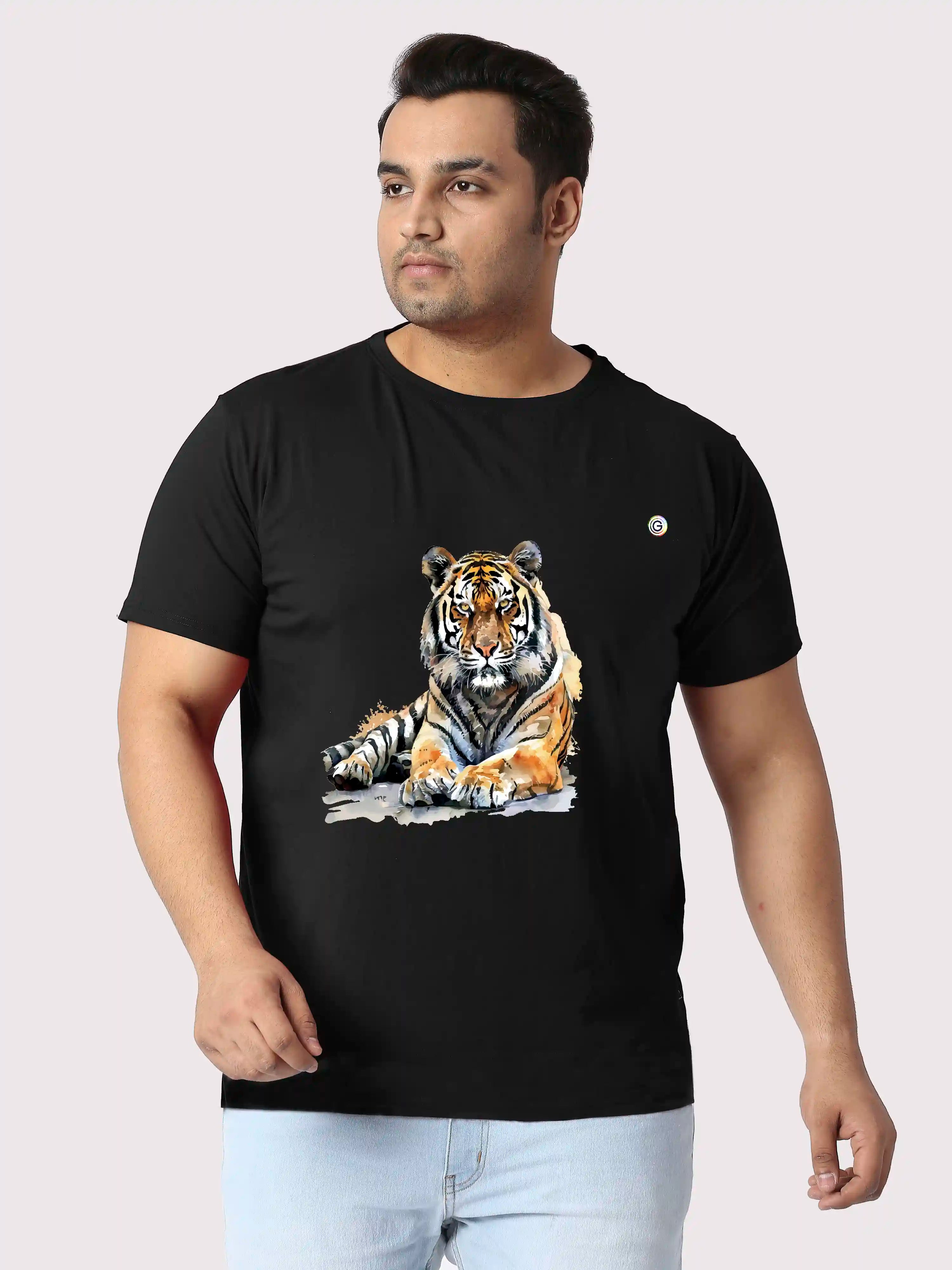 Royal Tiger Printed Plus Size Round Neck T-Shirt