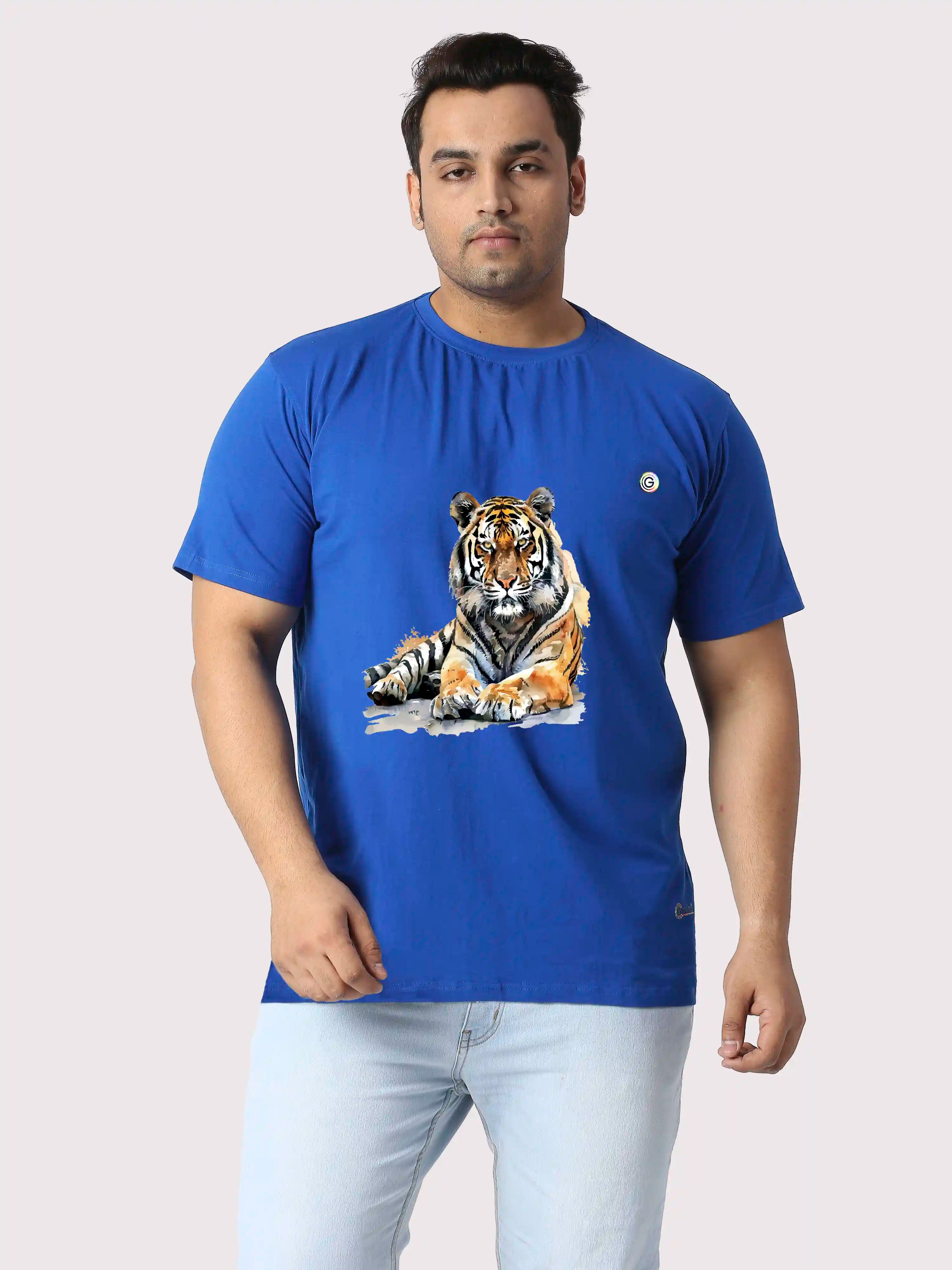 Royal Tiger Printed Plus Size Round Neck T-Shirt
