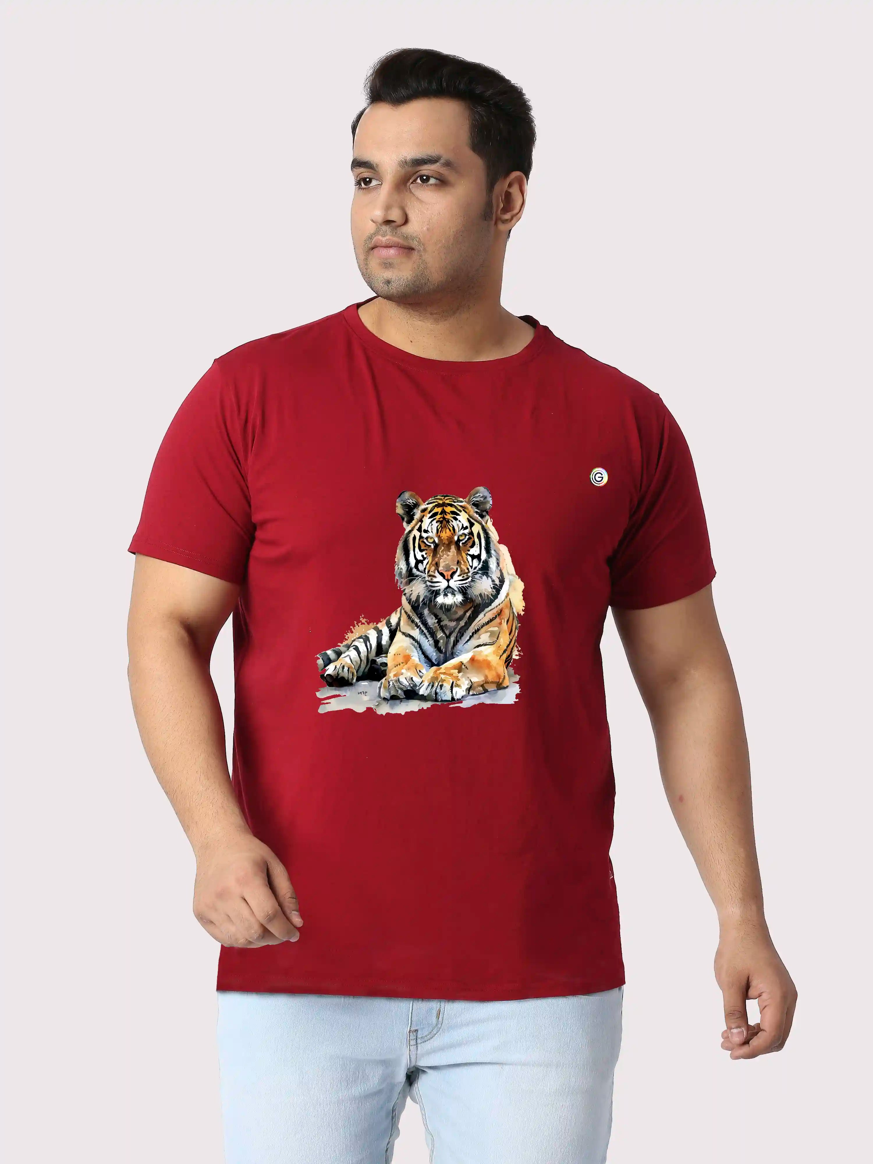 Royal Tiger Printed Plus Size Round Neck T-Shirt