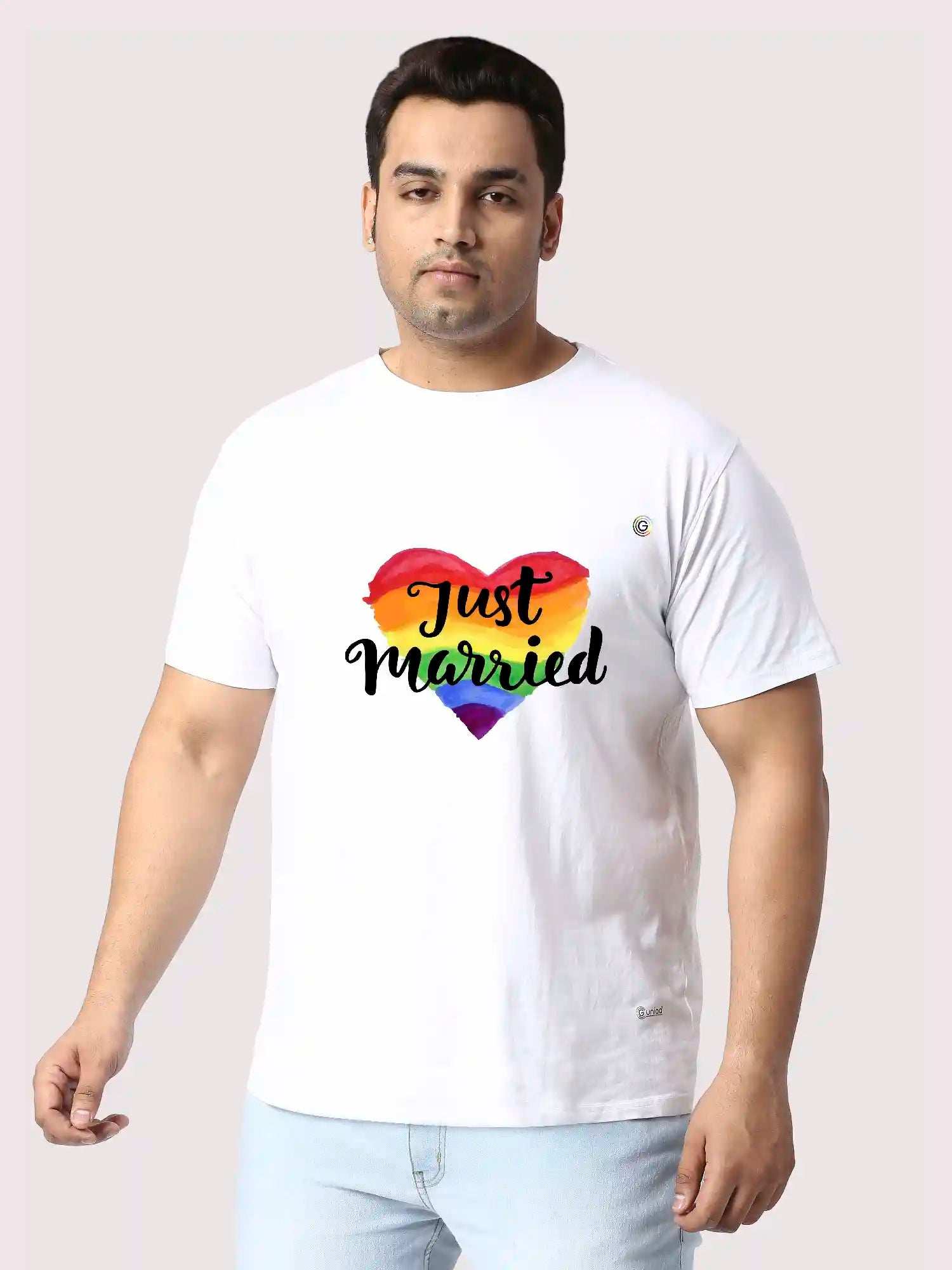 Just Married Printed Plus Size Round Neck T-Shirt