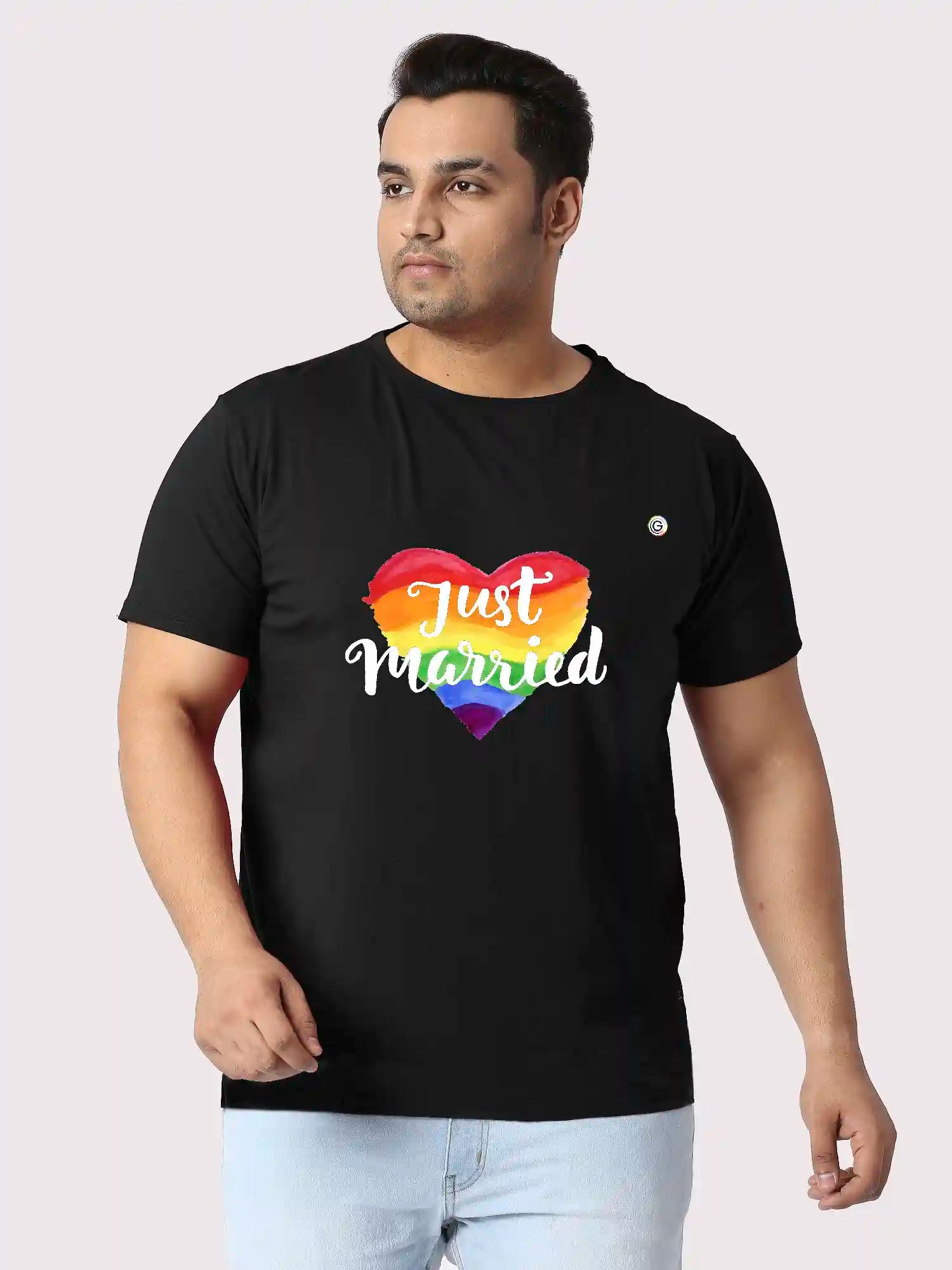 Just Married Printed Plus Size Round Neck T-Shirt