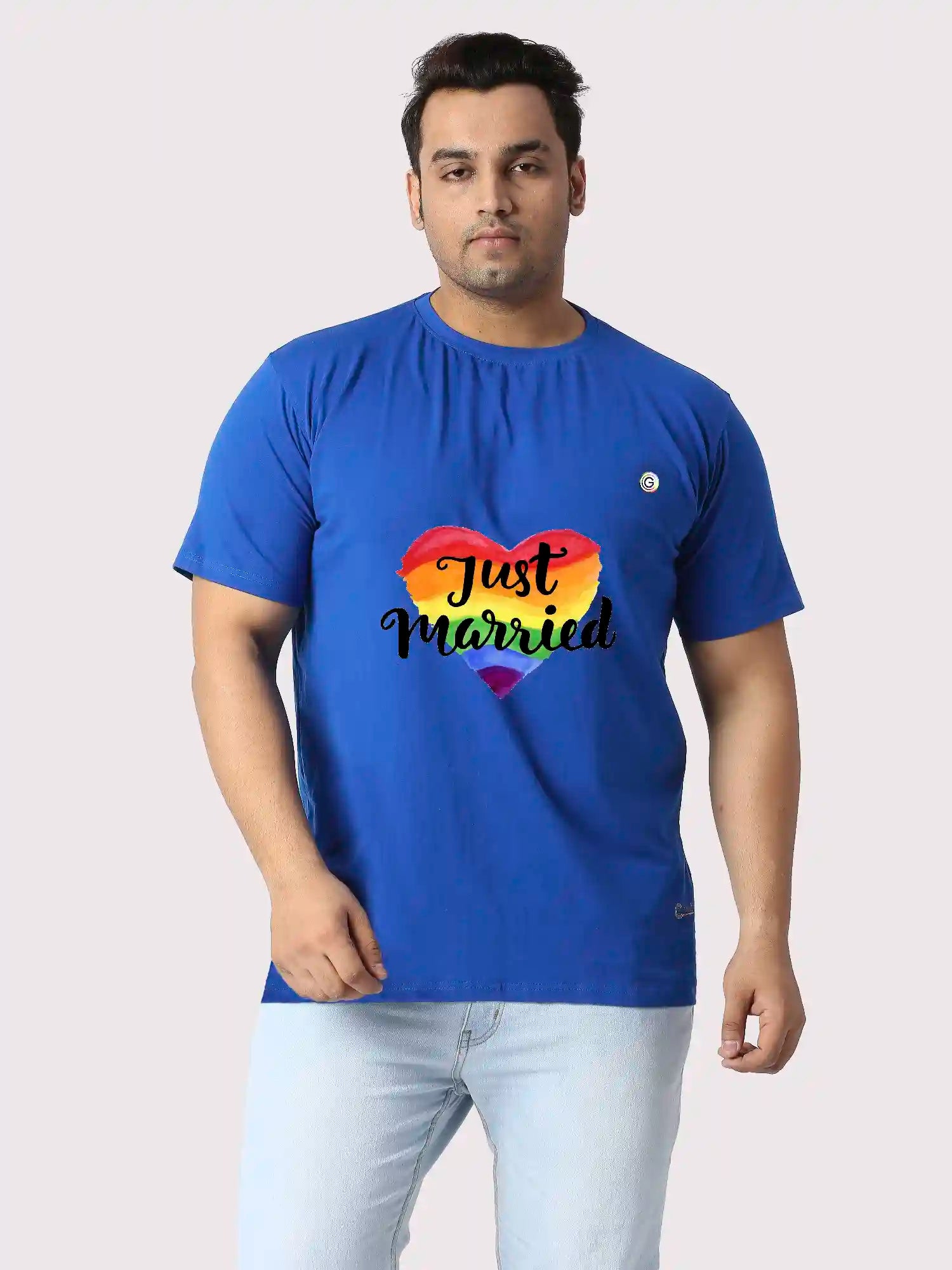 Just Married Printed Plus Size Round Neck T-Shirt