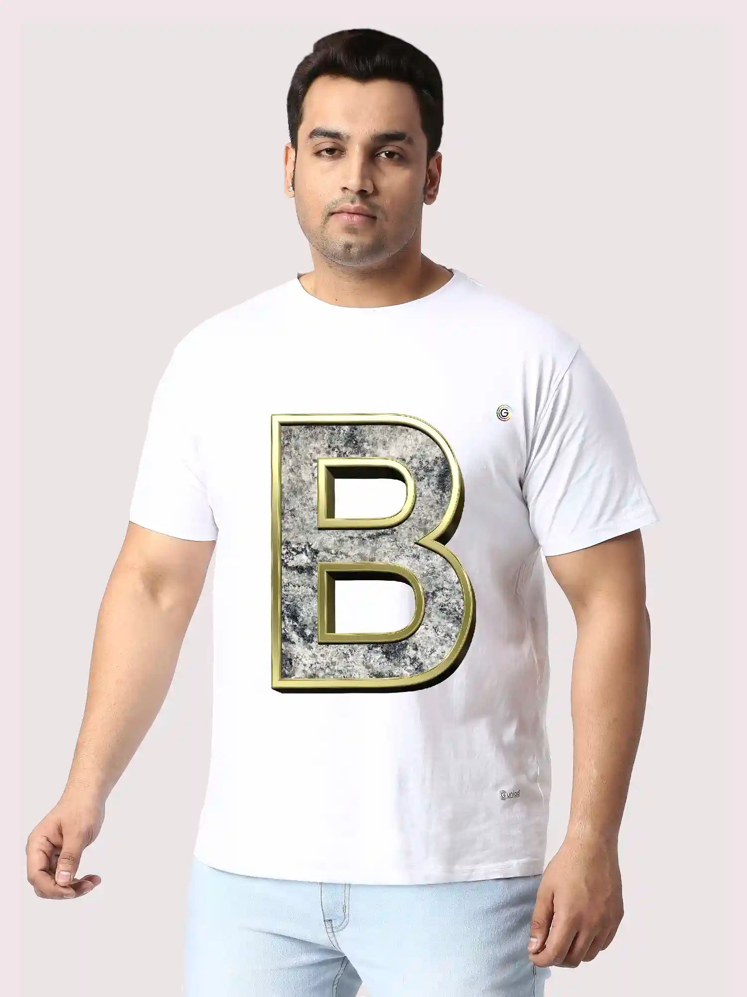 B Name Printed Plus Size Round Neck T-Shirt