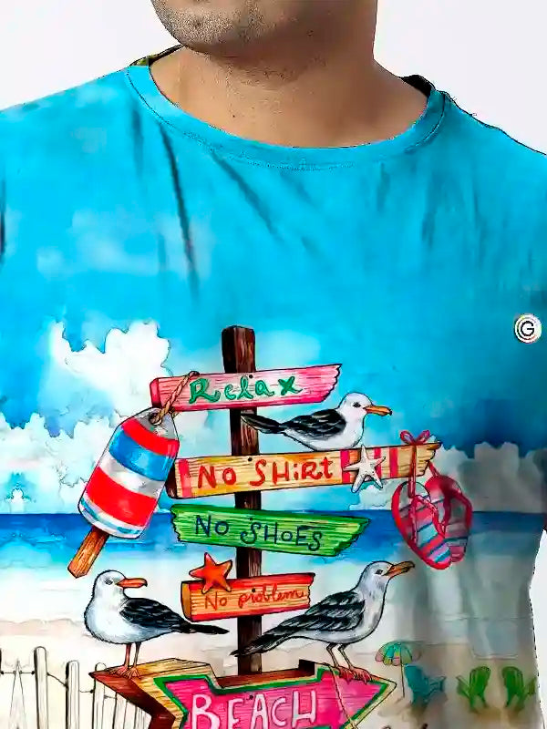 Beach Digital Printed Plus Size T-shirt