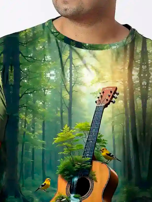 Guitar Digital Printed Plus Size T-shirt