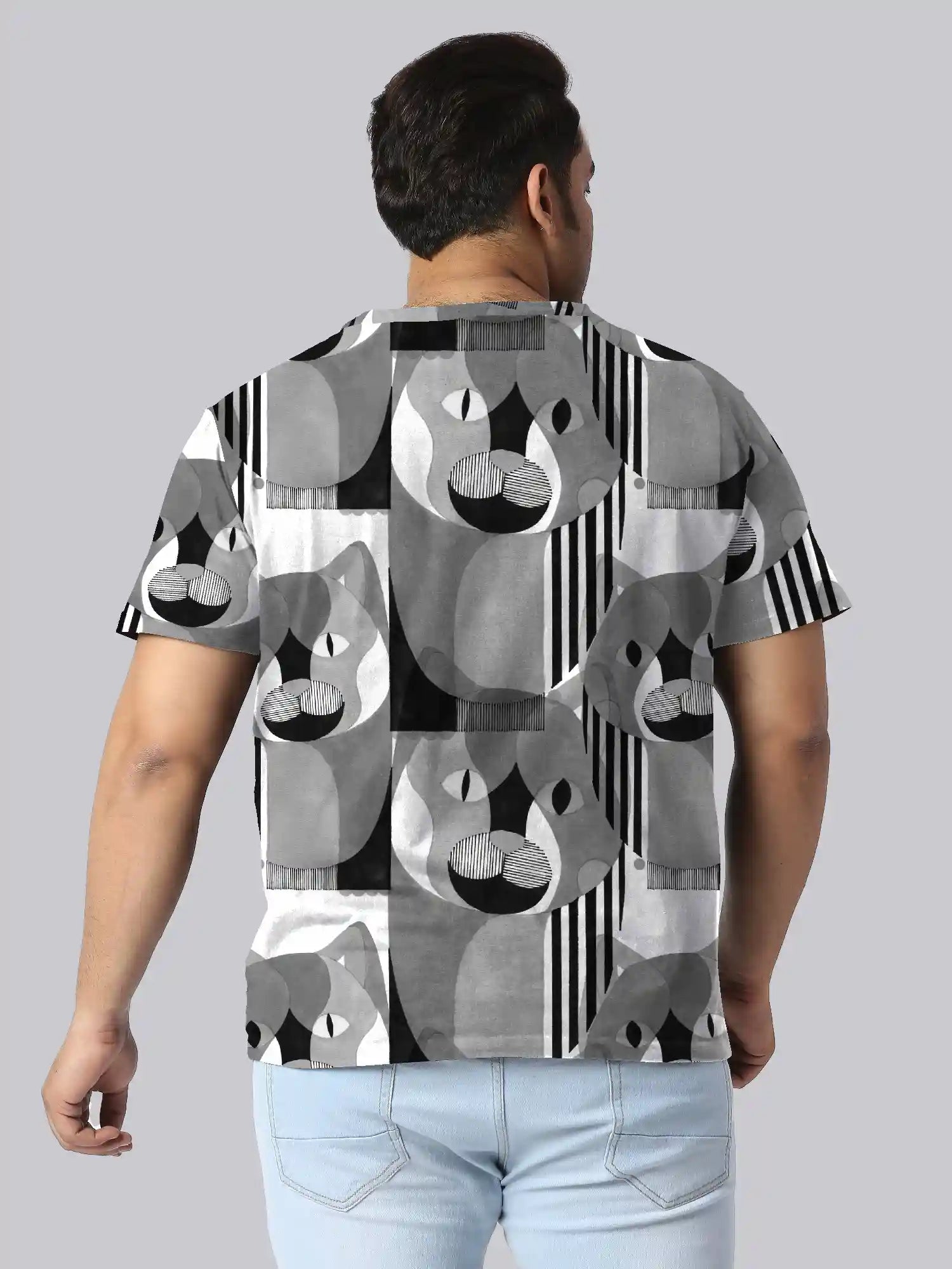 Cat Raster Digital Printed Plus Size T-Shirt