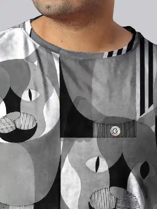 Cat Raster Digital Printed Plus Size T-Shirt