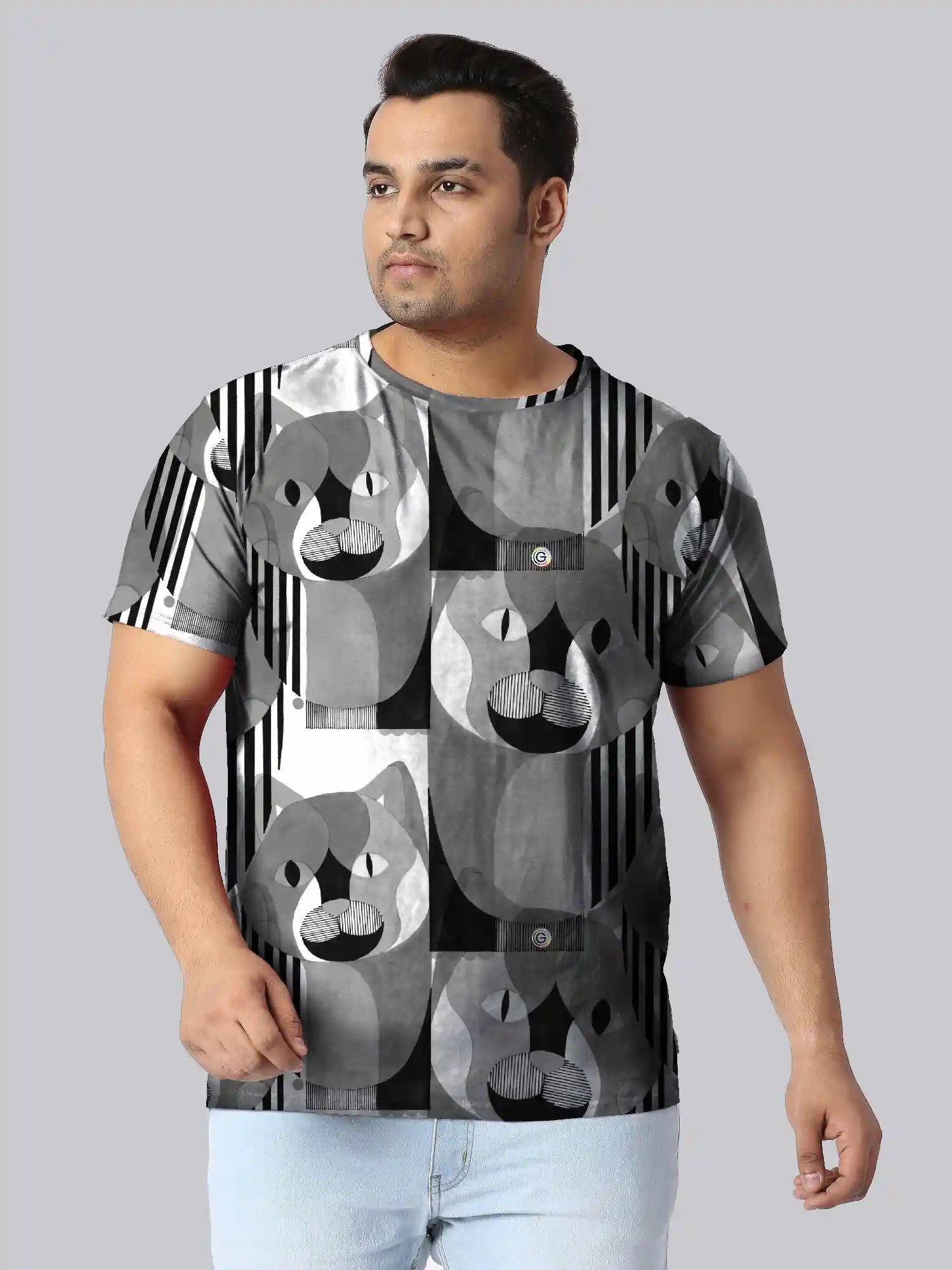 Cat Raster Digital Printed Plus Size T-Shirt