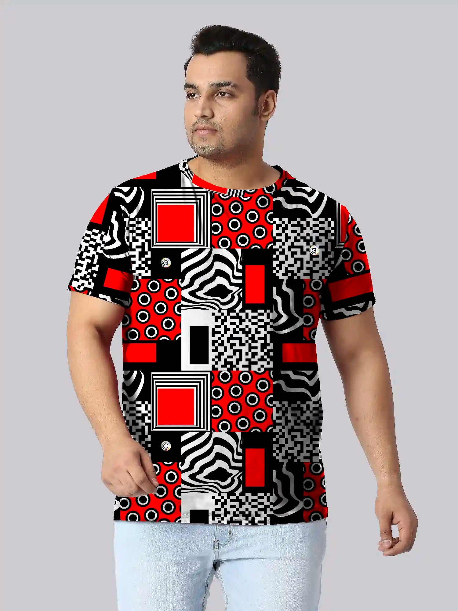 Abstract Wavy Lines Digital Printed Plus Size T-Shirt