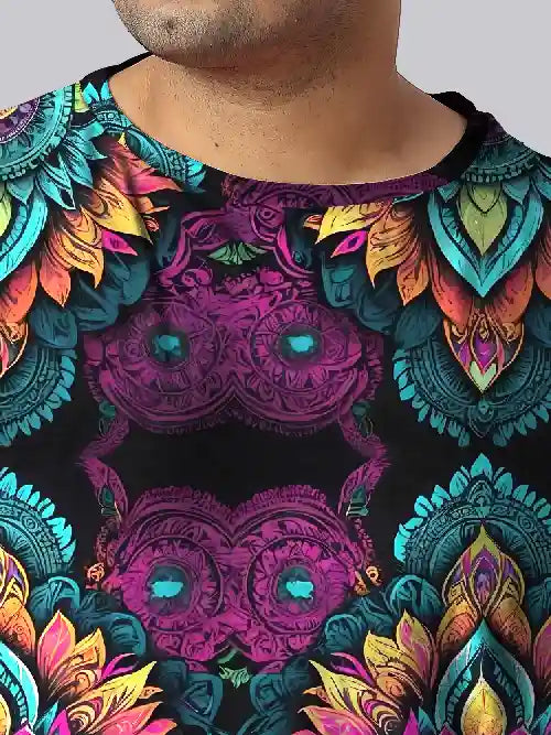 Stylized Floral Pattern Digital Printed Plus Size T-Shirt