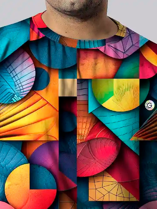 Geometric Shapes Digital Printed Plus Size T-Shirt