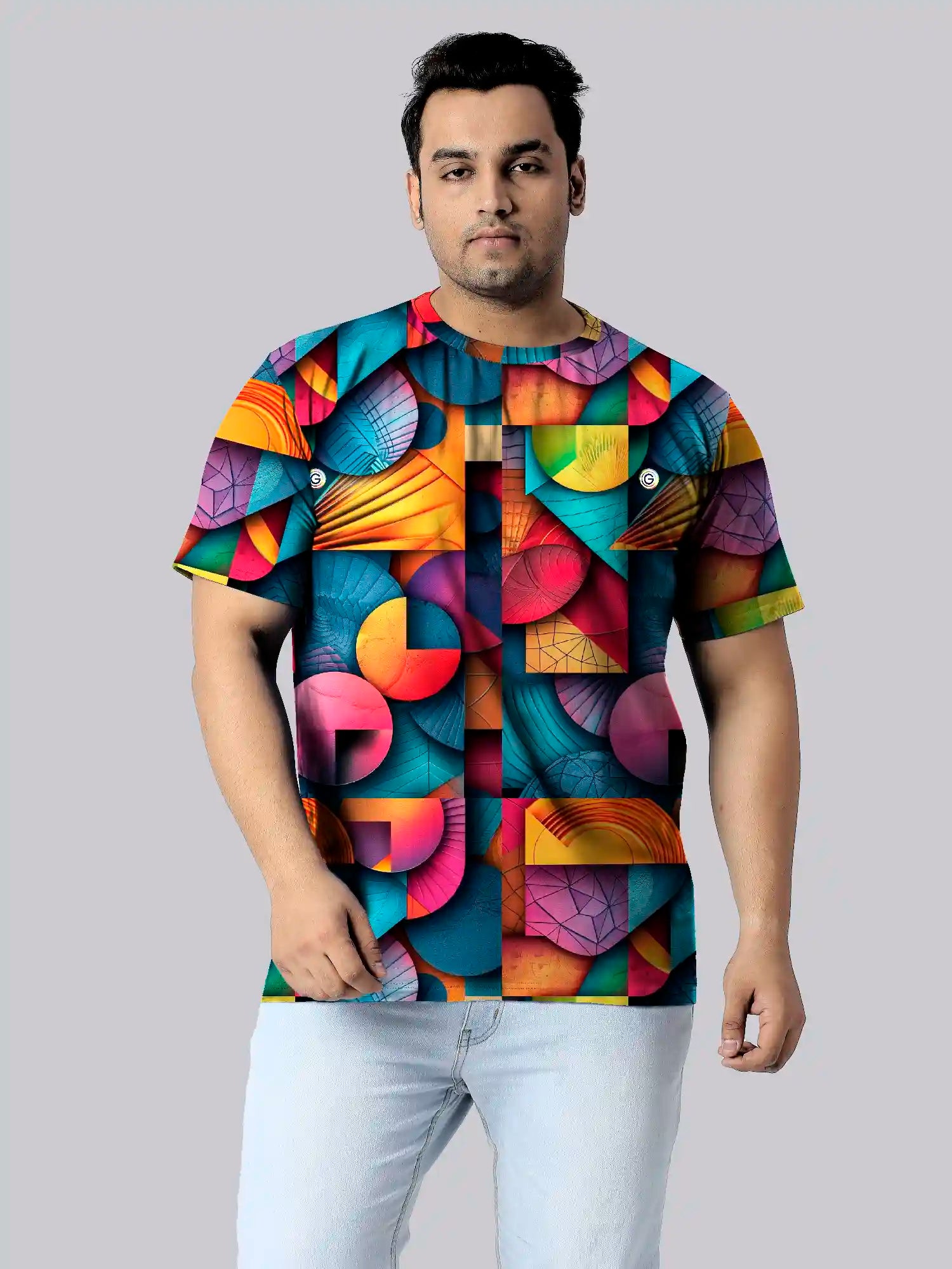 Geometric Shapes Digital Printed Plus Size T-Shirt