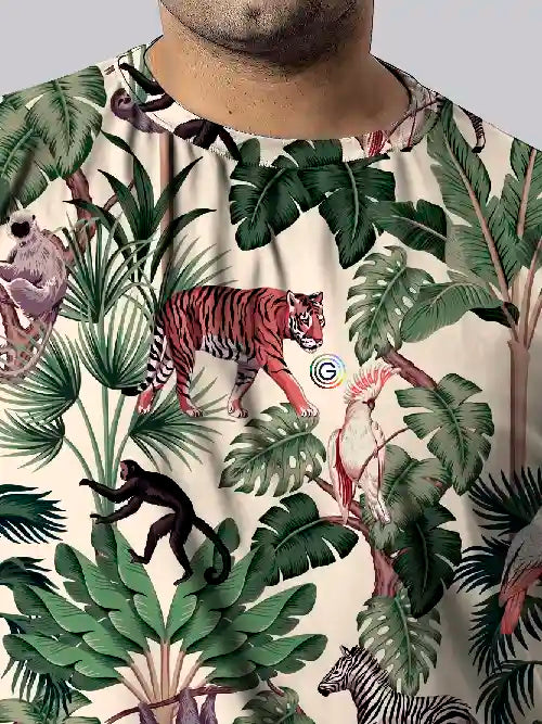 Jungle Pattern Digital Printed Plus Size T-Shirt
