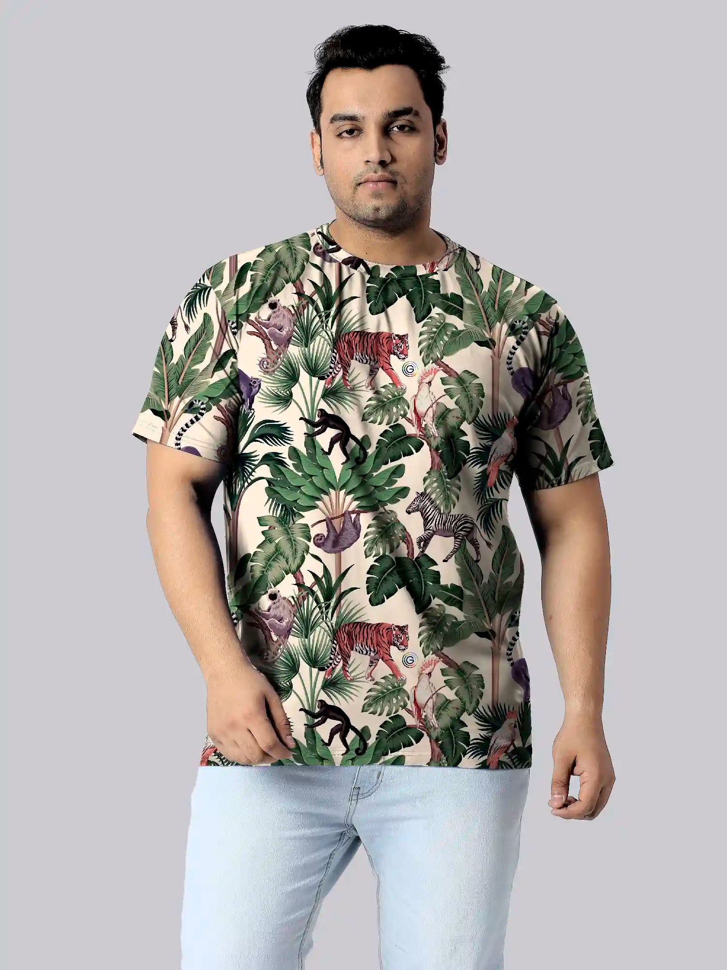 Jungle Pattern Digital Printed Plus Size T-Shirt