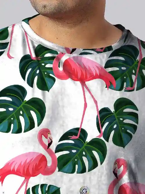 Pink Flamingos Digital Printed Plus Size T-Shirt