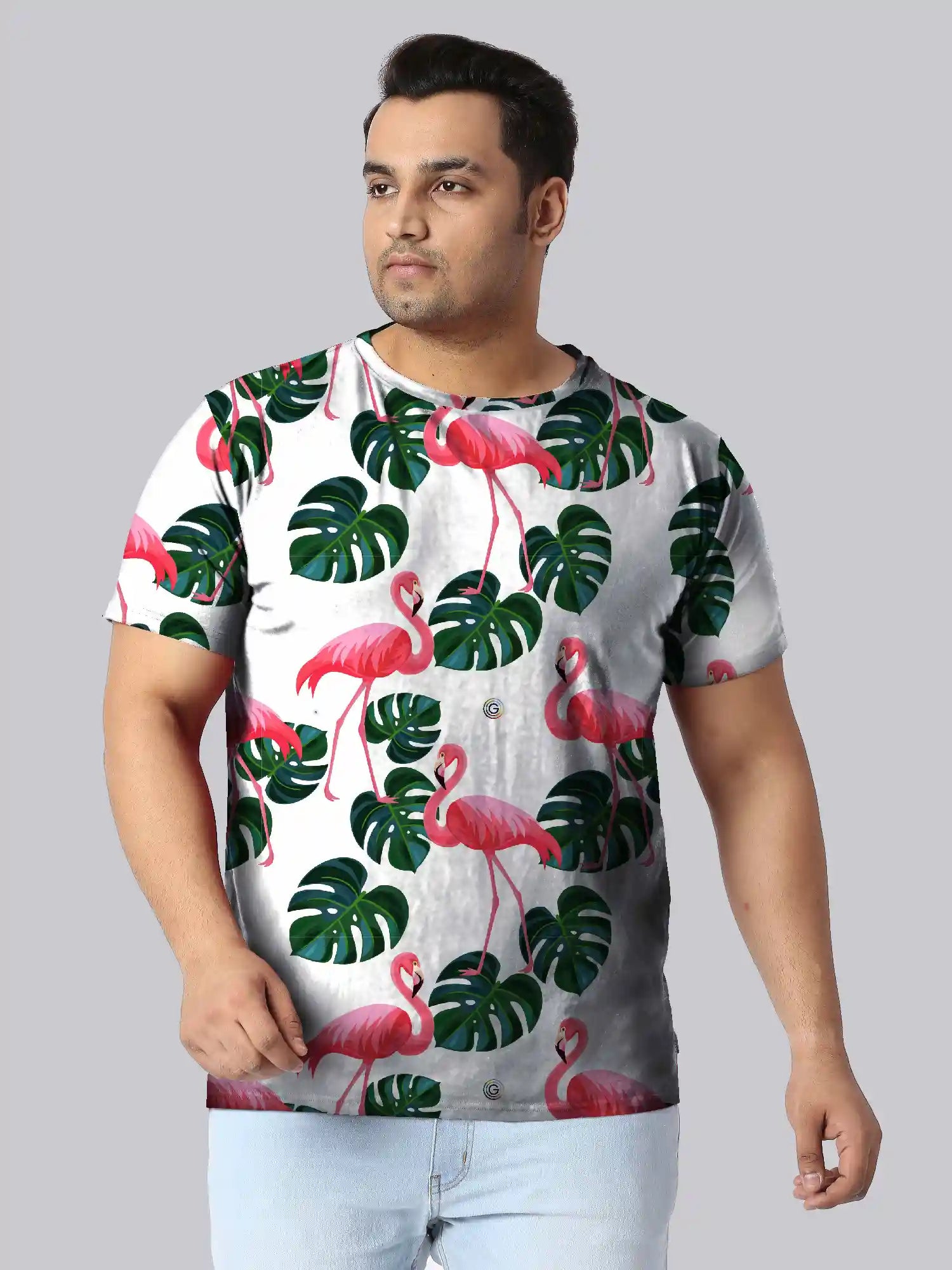Pink Flamingos Digital Printed Plus Size T-Shirt
