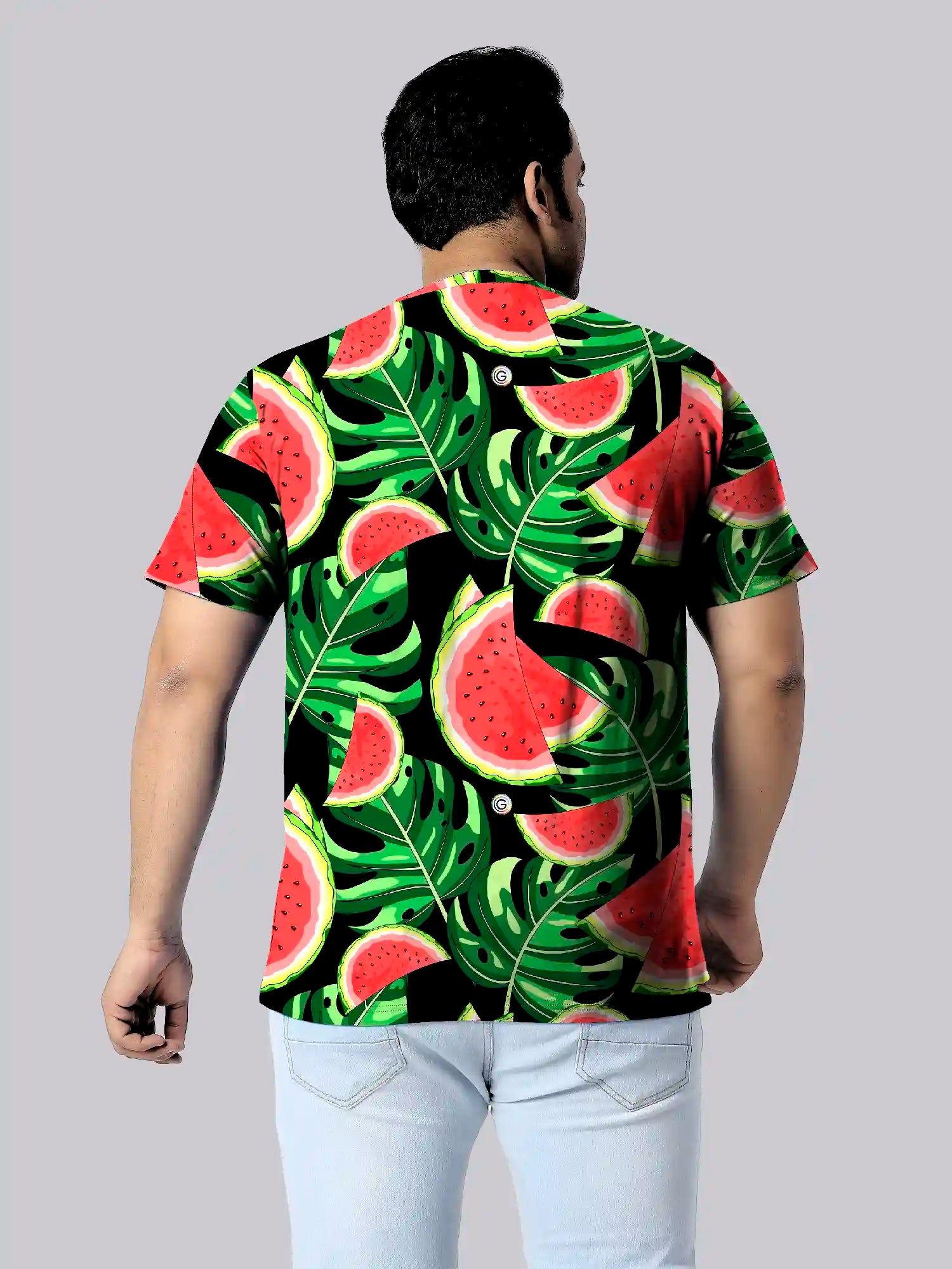 Watermelon Slices and Leaves Digital Printed Plus Size T-Shirt