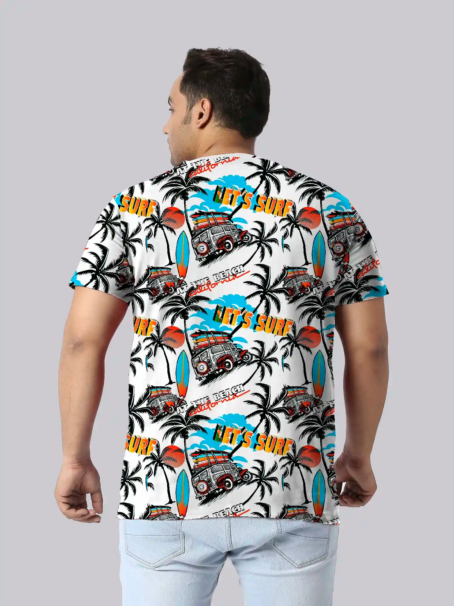Surfboard Palm Tree Digital Printed Plus Size T-Shirt