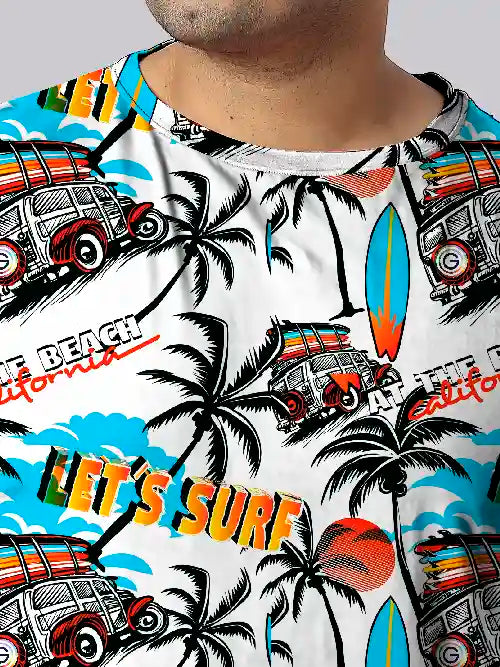 Surfboard Palm Tree Digital Printed Plus Size T-Shirt
