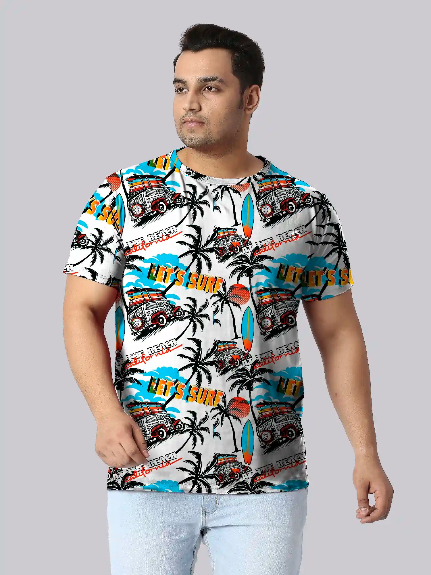 Surfboard Palm Tree Digital Printed Plus Size T-Shirt