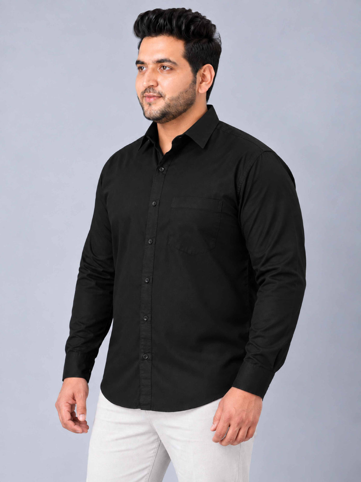 Black Pure Cotton Men's Plus Size Full Sleeve Shirt