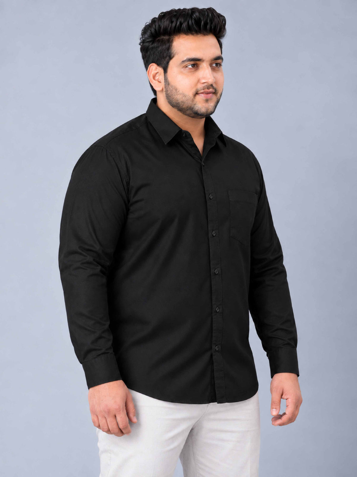 Black Pure Cotton Men's Plus Size Full Sleeve Shirt