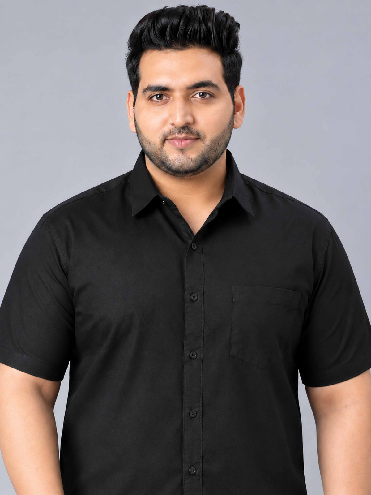 Black Pure Cotton Men's Plus Size Half Sleeve Shirt