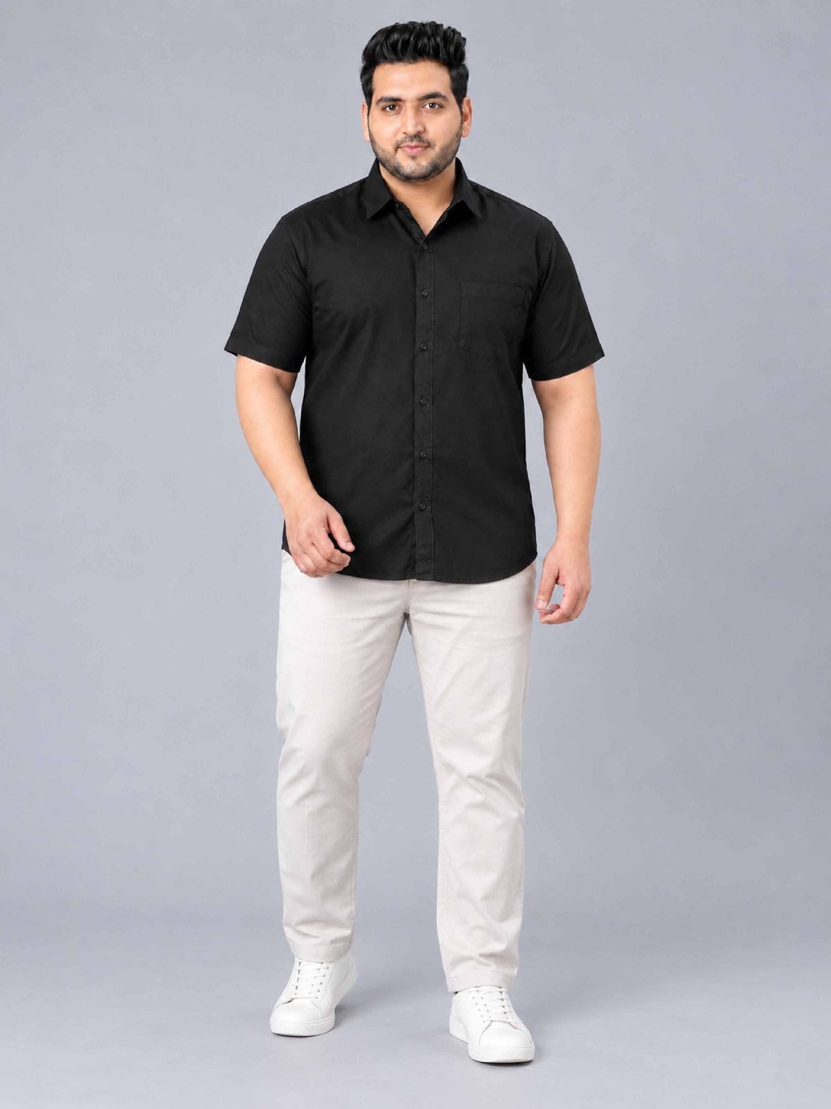 Black Pure Cotton Men's Plus Size Half Sleeve Shirt