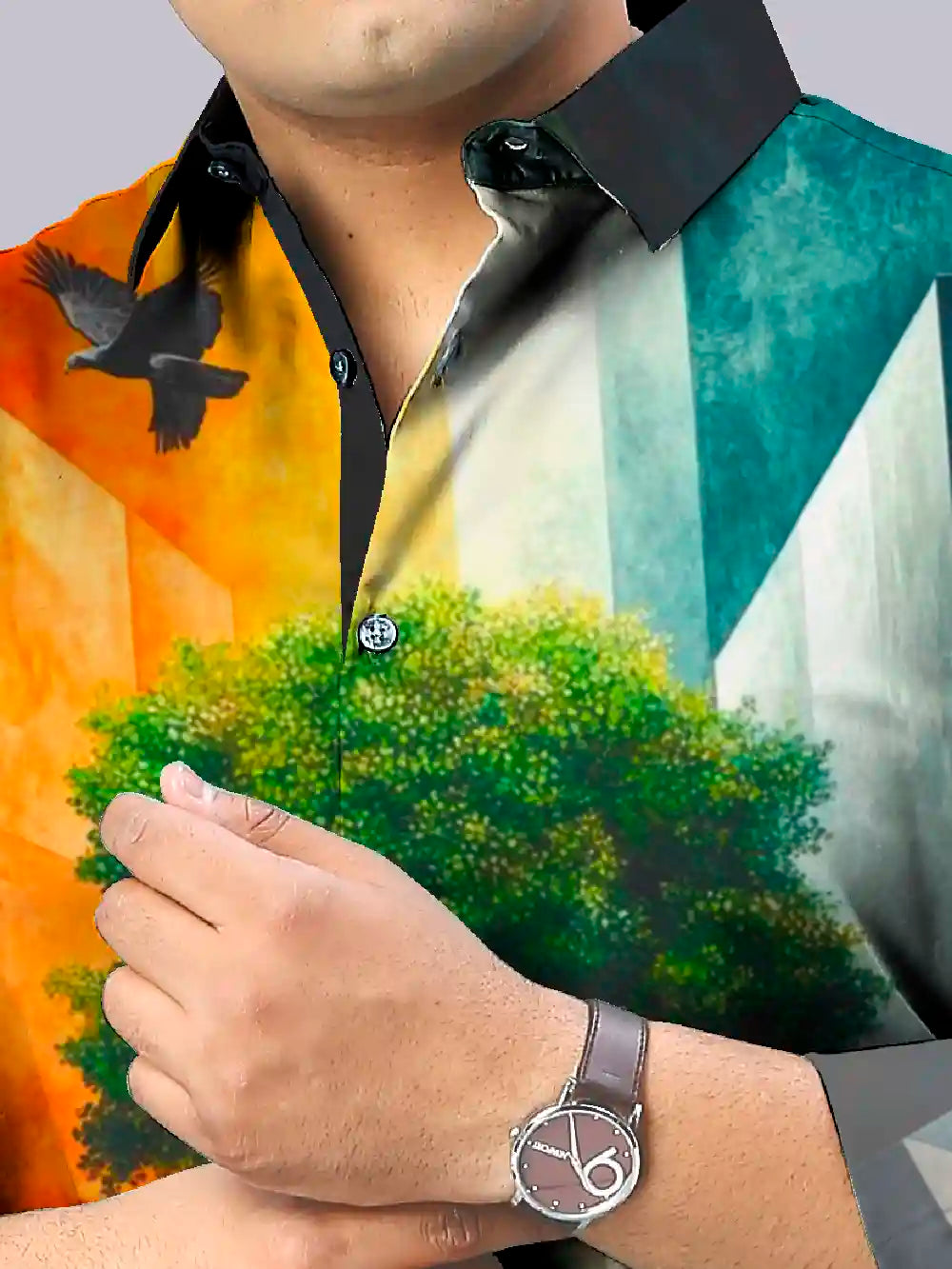 3D Tree Digital Printed Party Wear Men's Plus Size Full Shirt