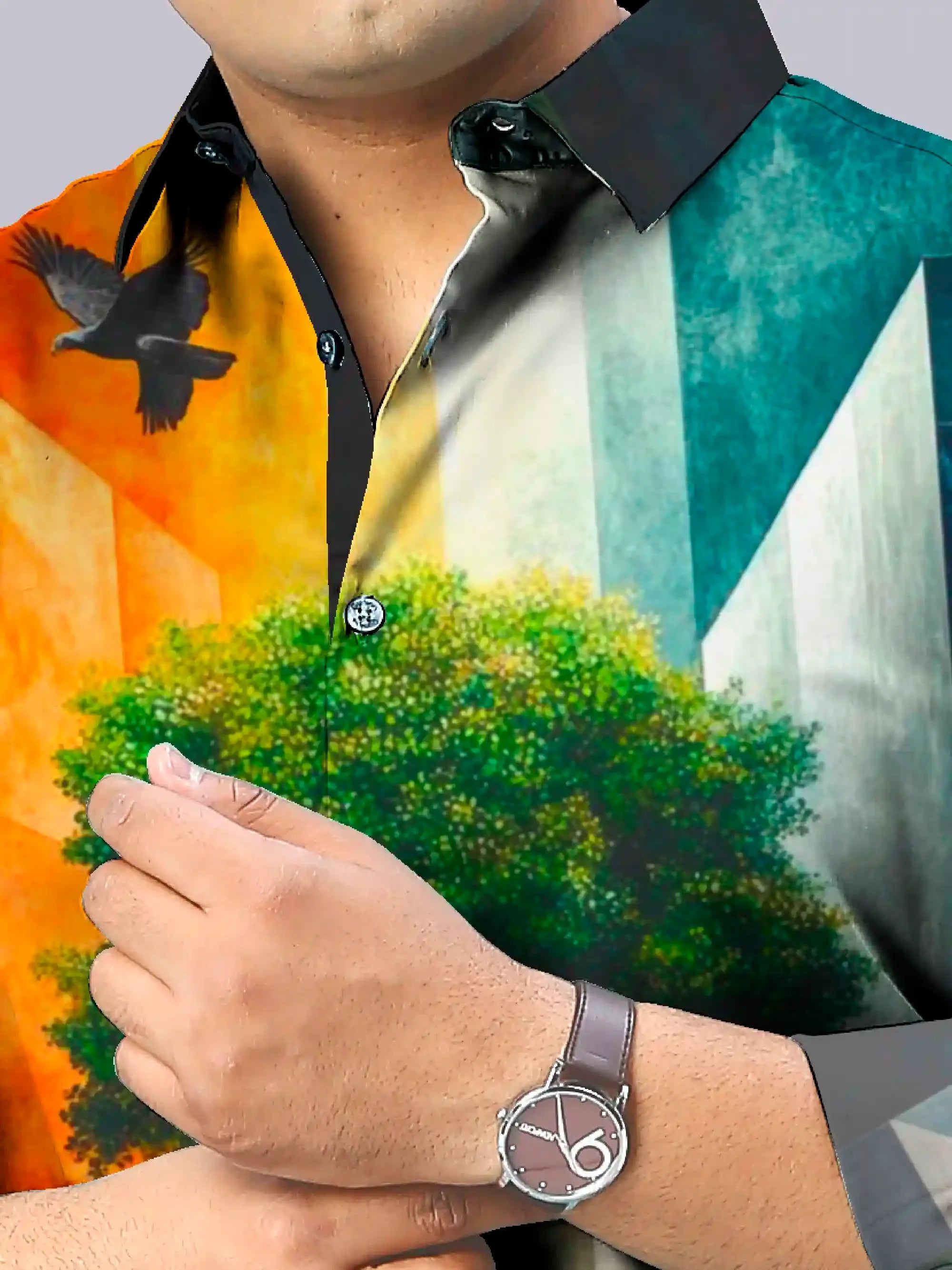 3D Tree Digital Printed Party Wear Men's Plus Size Full Shirt - Guniaa Fashions