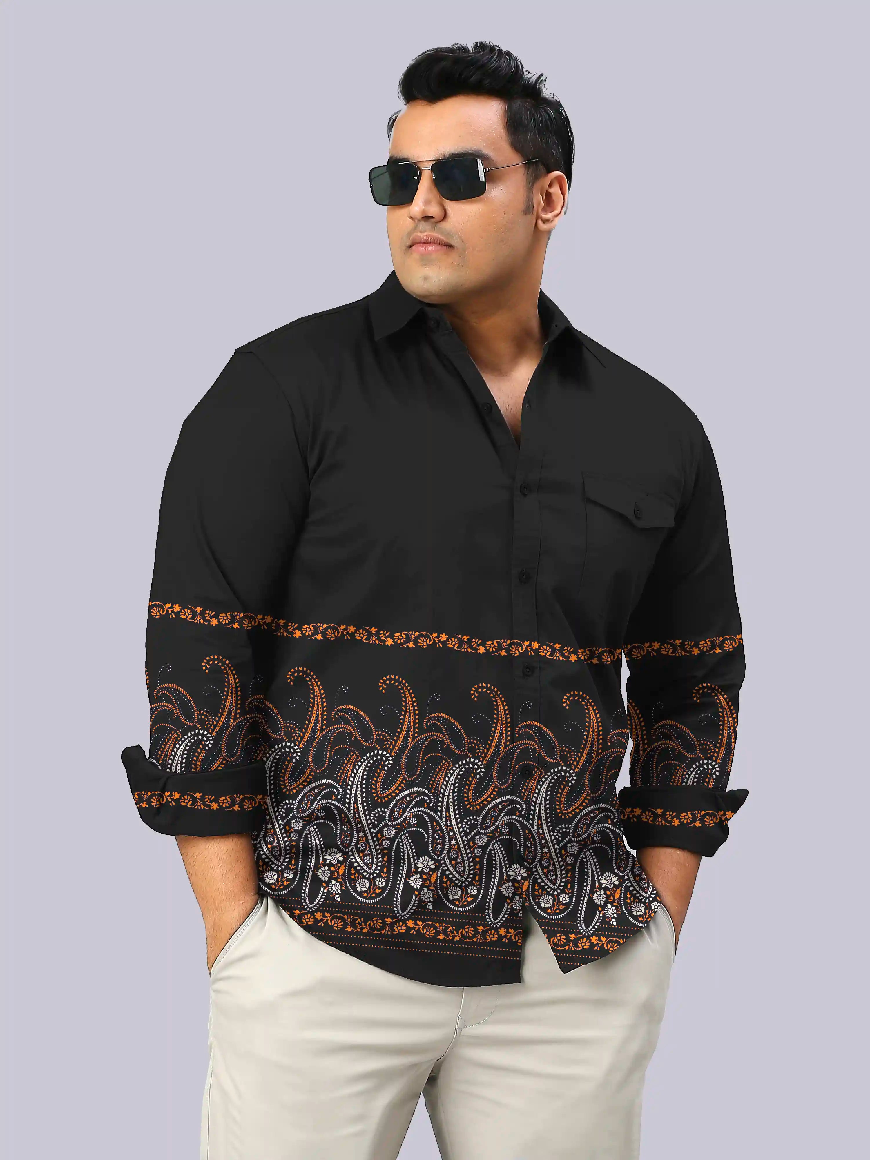Paisley Pattern Printed Party Wear Men's Plus Size Full Shirt