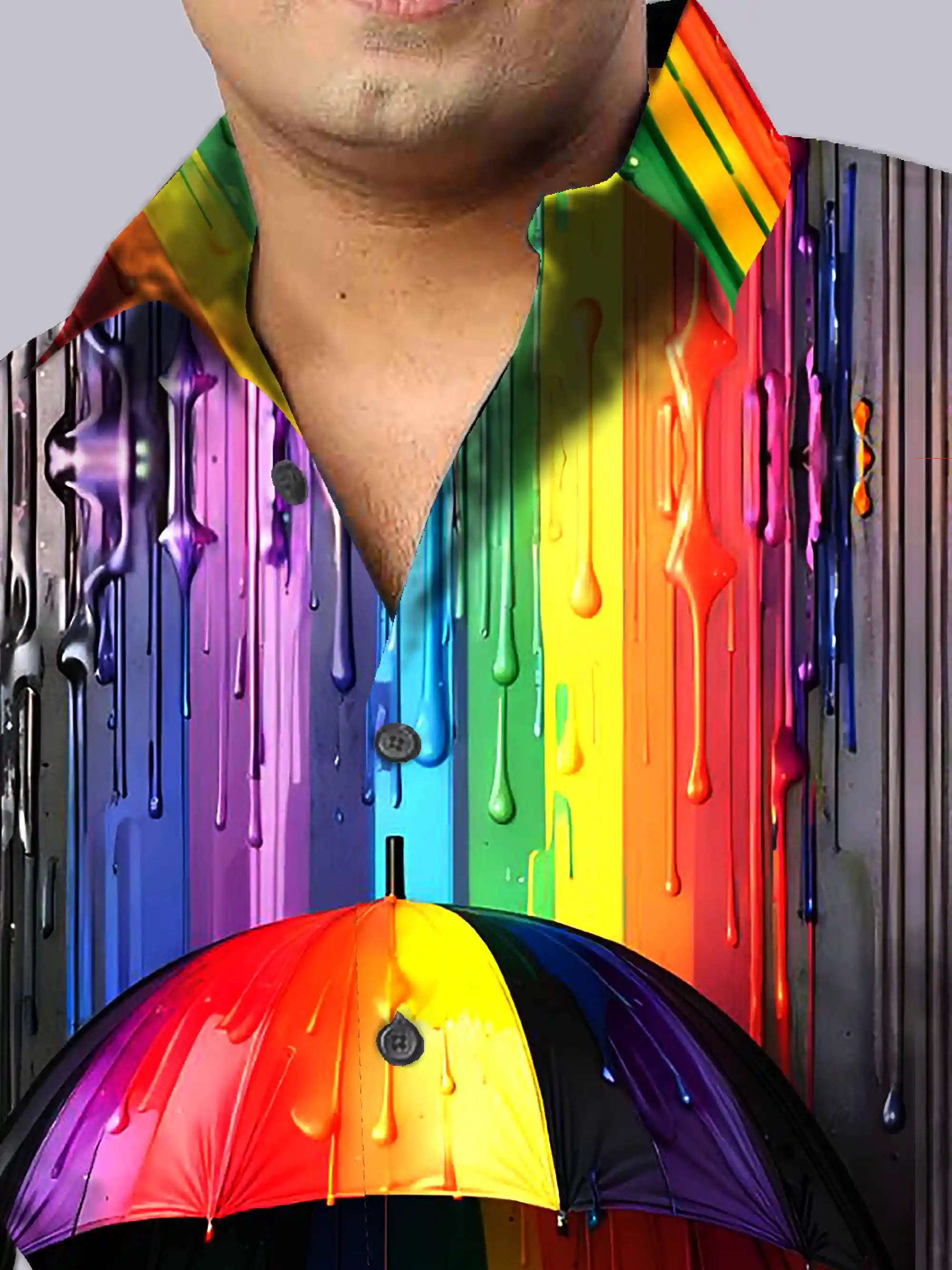 Colorful Umbrella Digital Printed Party Wear Men's Plus Size Full Shirt