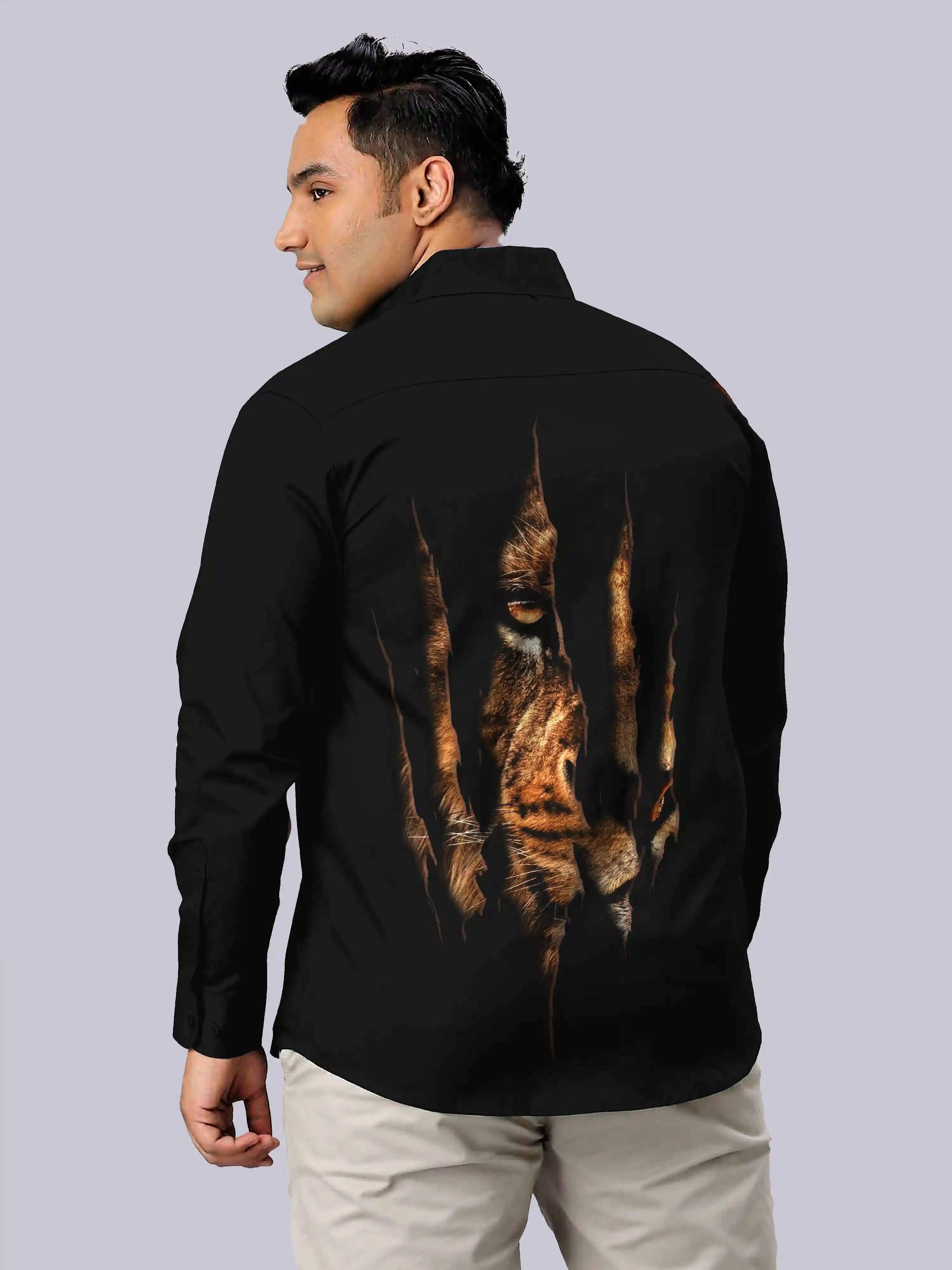 Tiger's Claw Marks Digital Printed Party Wear Men's Plus Size Full Shirt