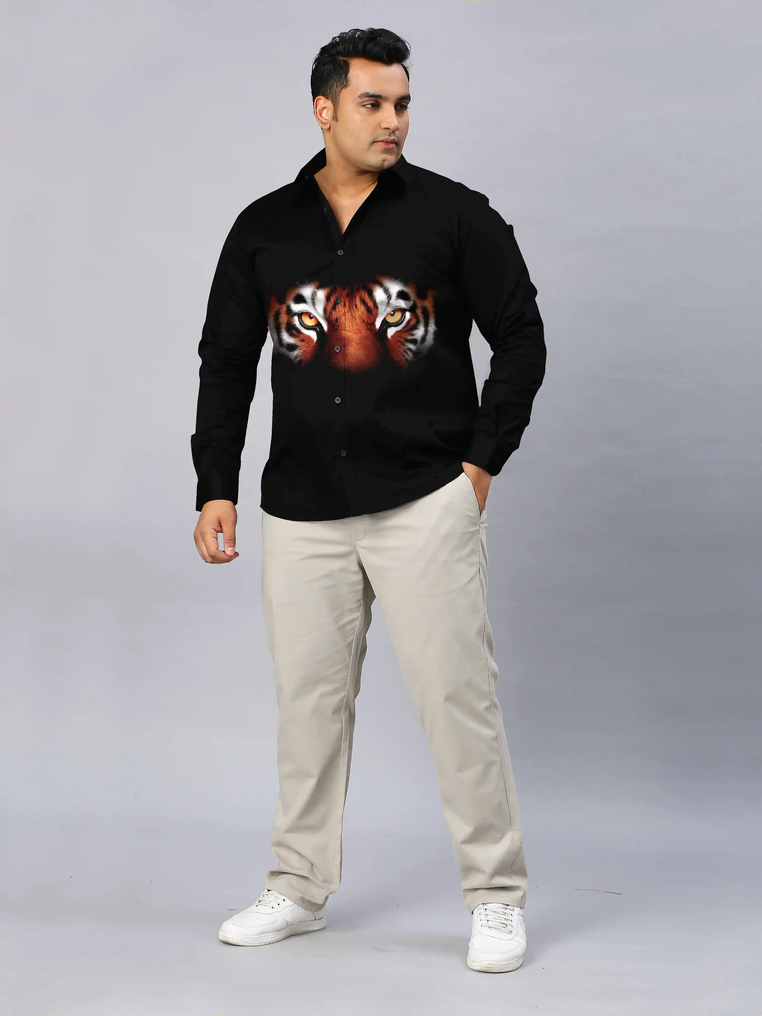 Tiger's Claw Marks Digital Printed Party Wear Men's Plus Size Full Shirt