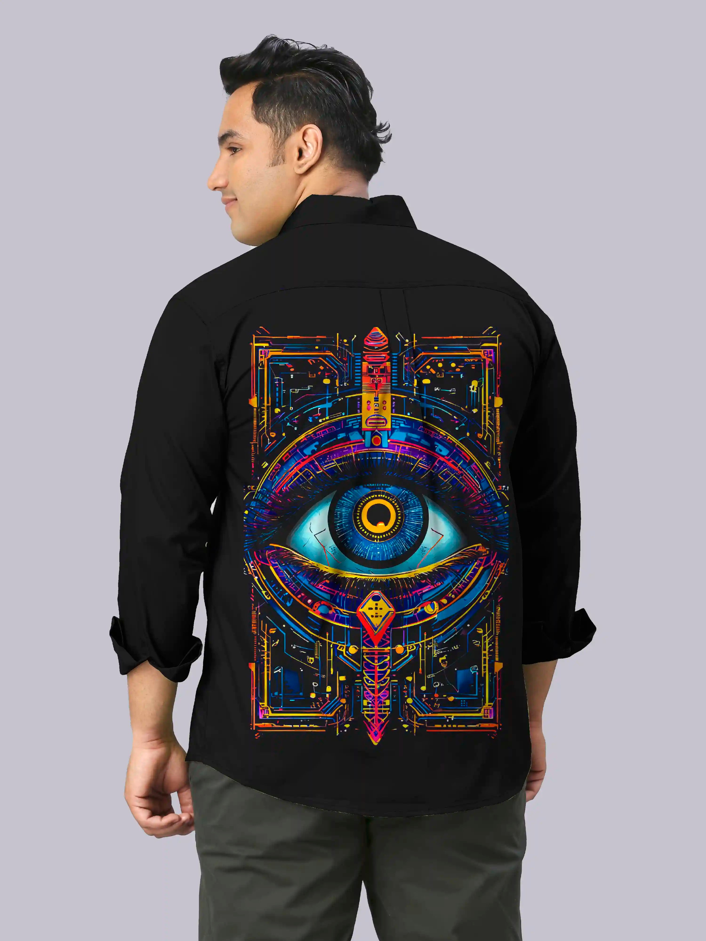 Eye of the Future Digital Printed Party Wear Men's Plus Size Full Shirt