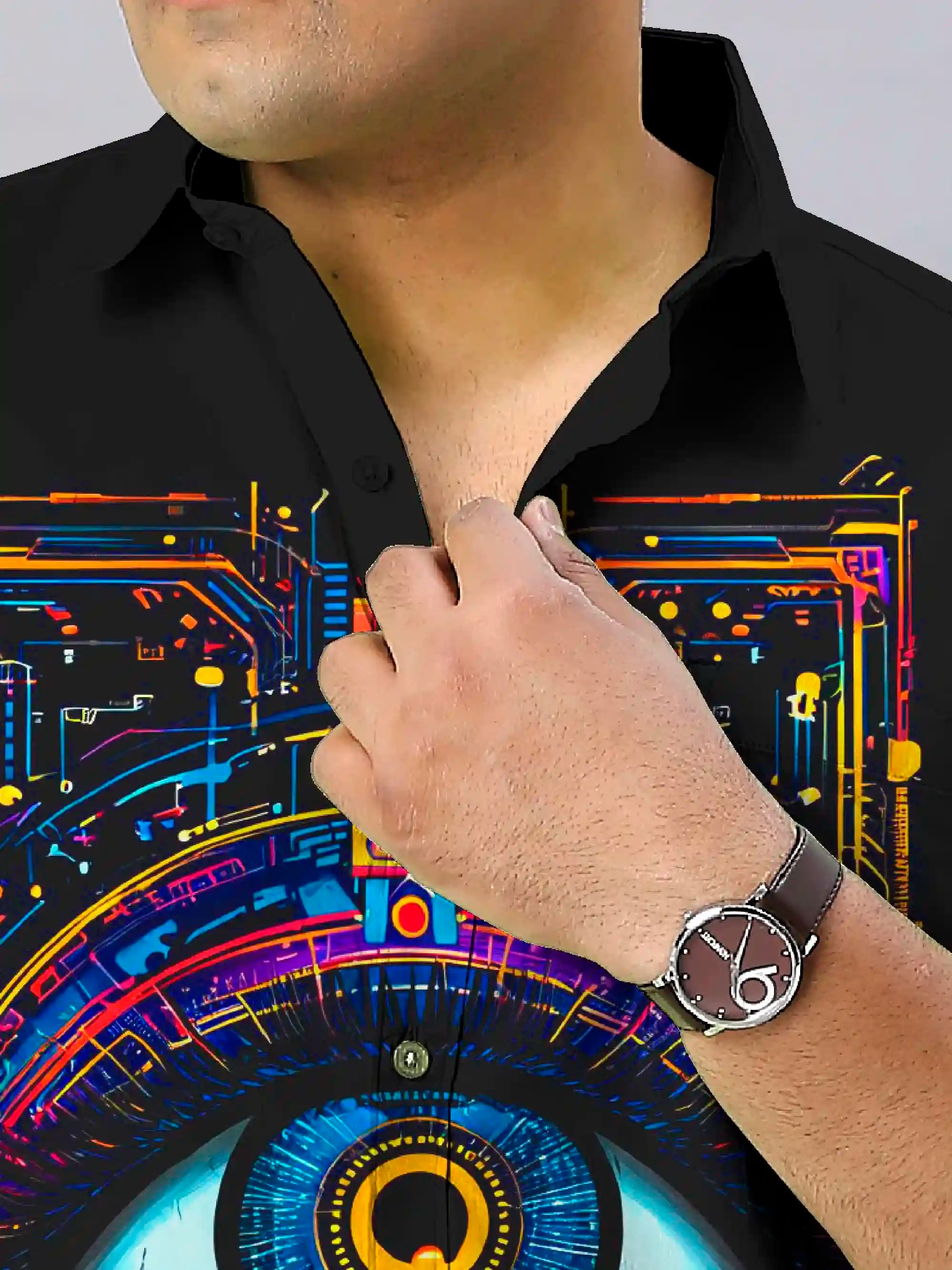 Eye of the Future Digital Printed Party Wear Men's Plus Size Full Shirt