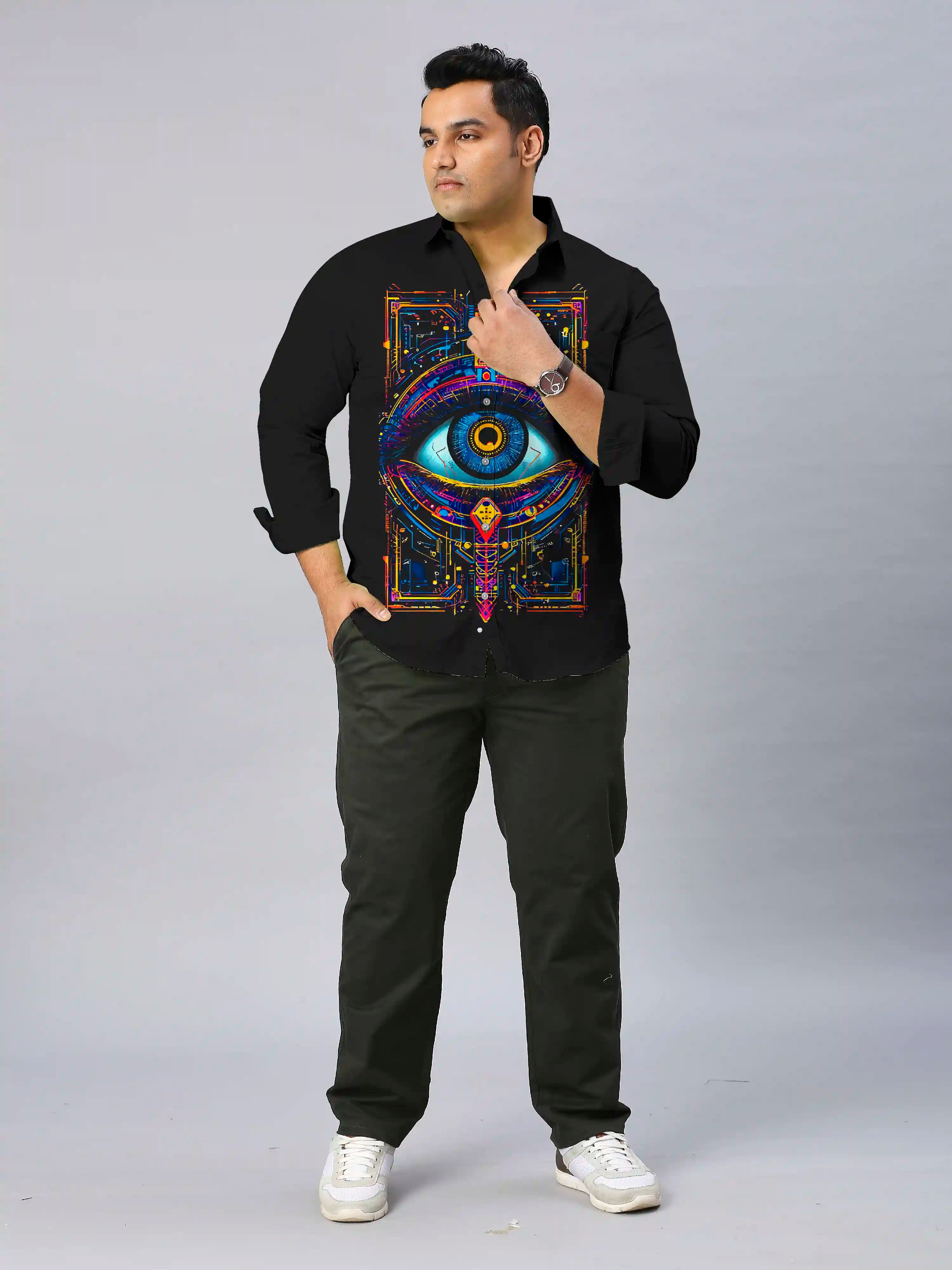 Eye of the Future Digital Printed Party Wear Men's Plus Size Full Shirt