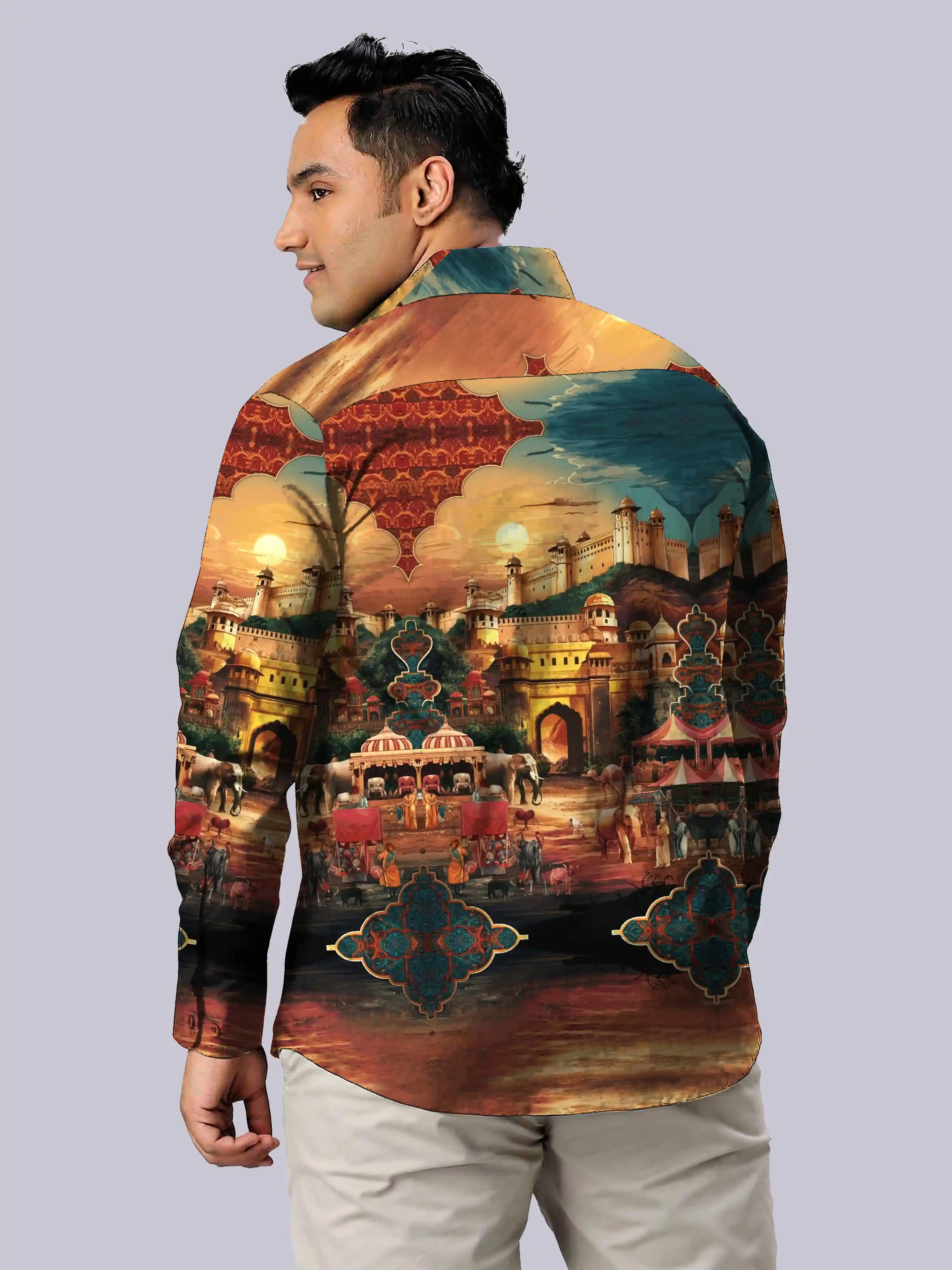 Mughal Arts Digital Printed Party Wear Men's Plus Size Full Shirt