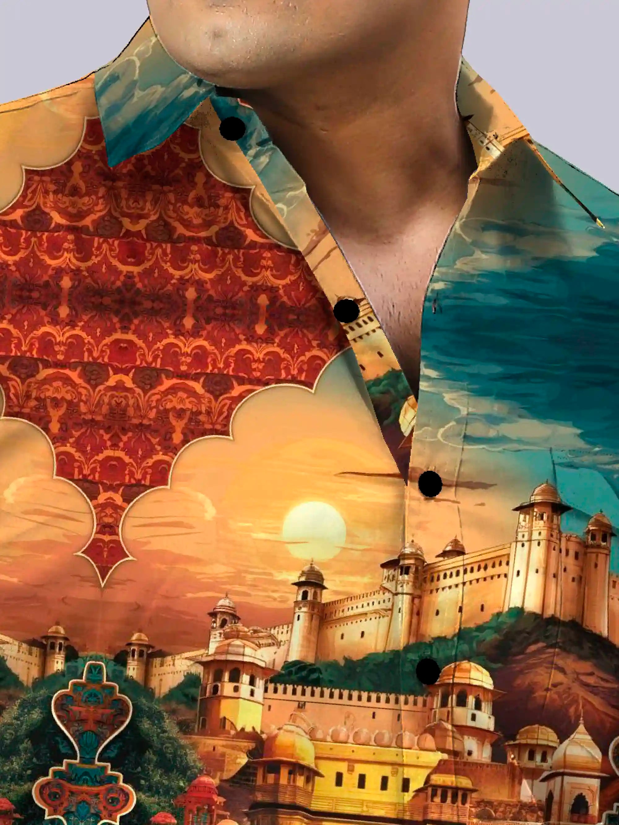 Mughal Arts Digital Printed Party Wear Men's Plus Size Full Shirt