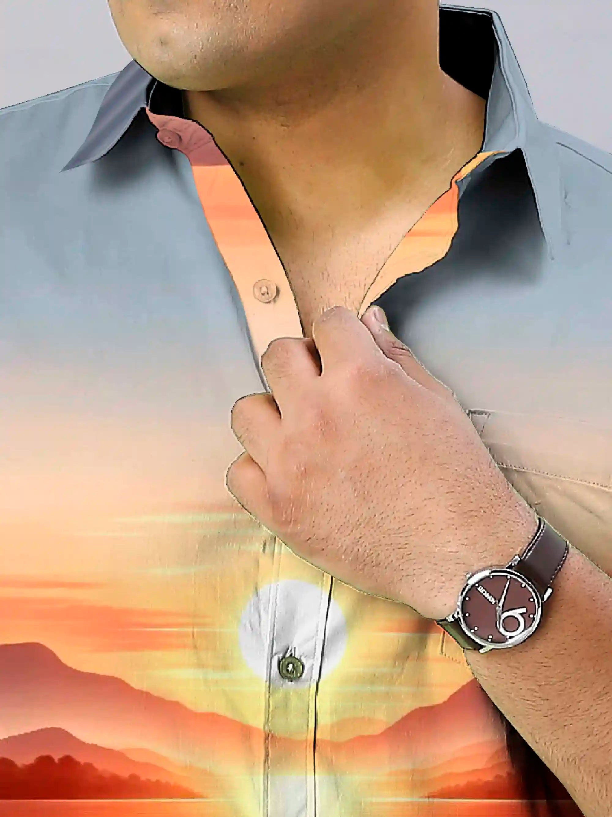 Lotus Flower Digital Printed Party Wear Men's Plus Size Full Shirt