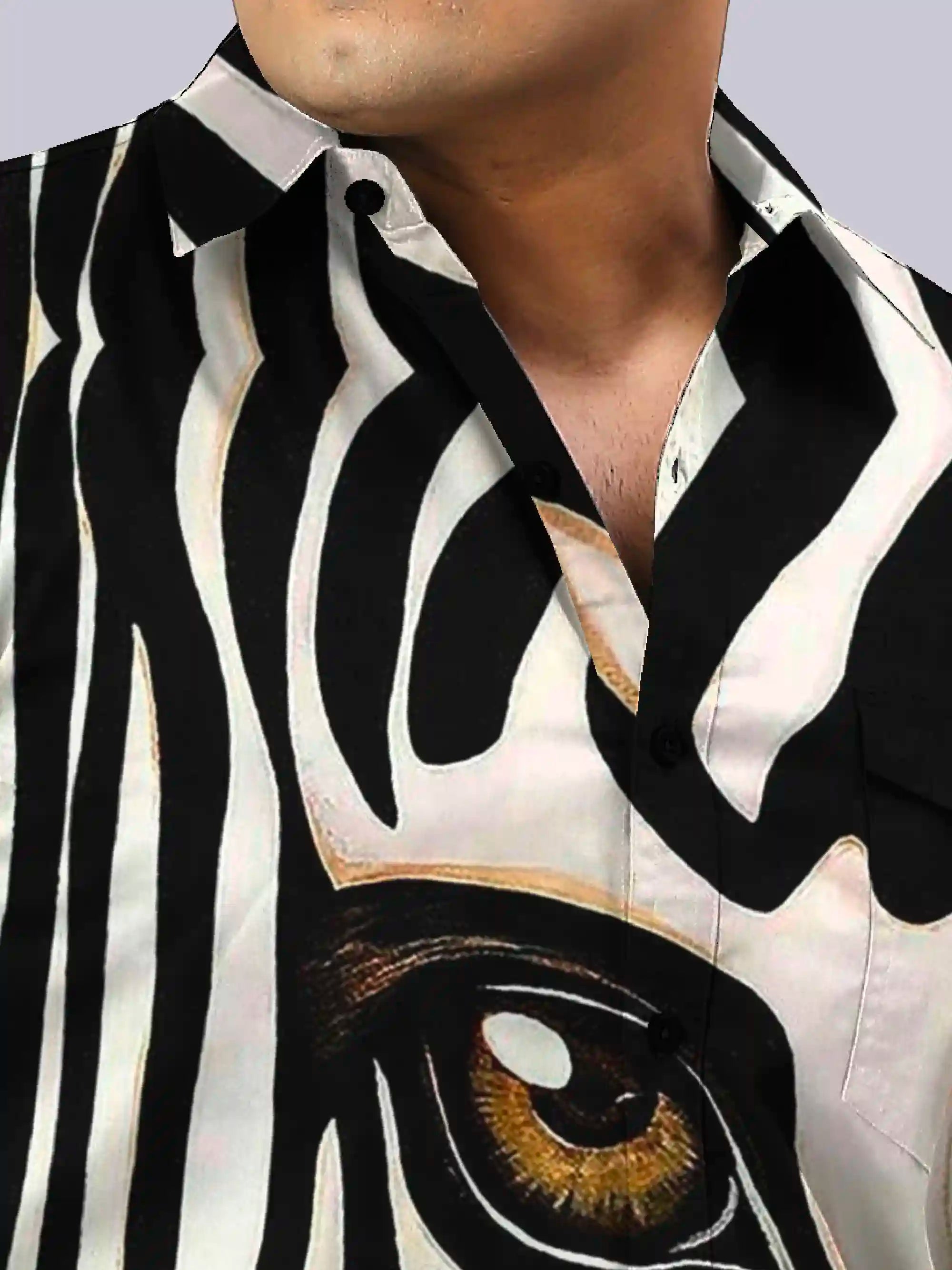 Zebra Eye Digital Printed Party Wear Men's Plus Size Full Shirt